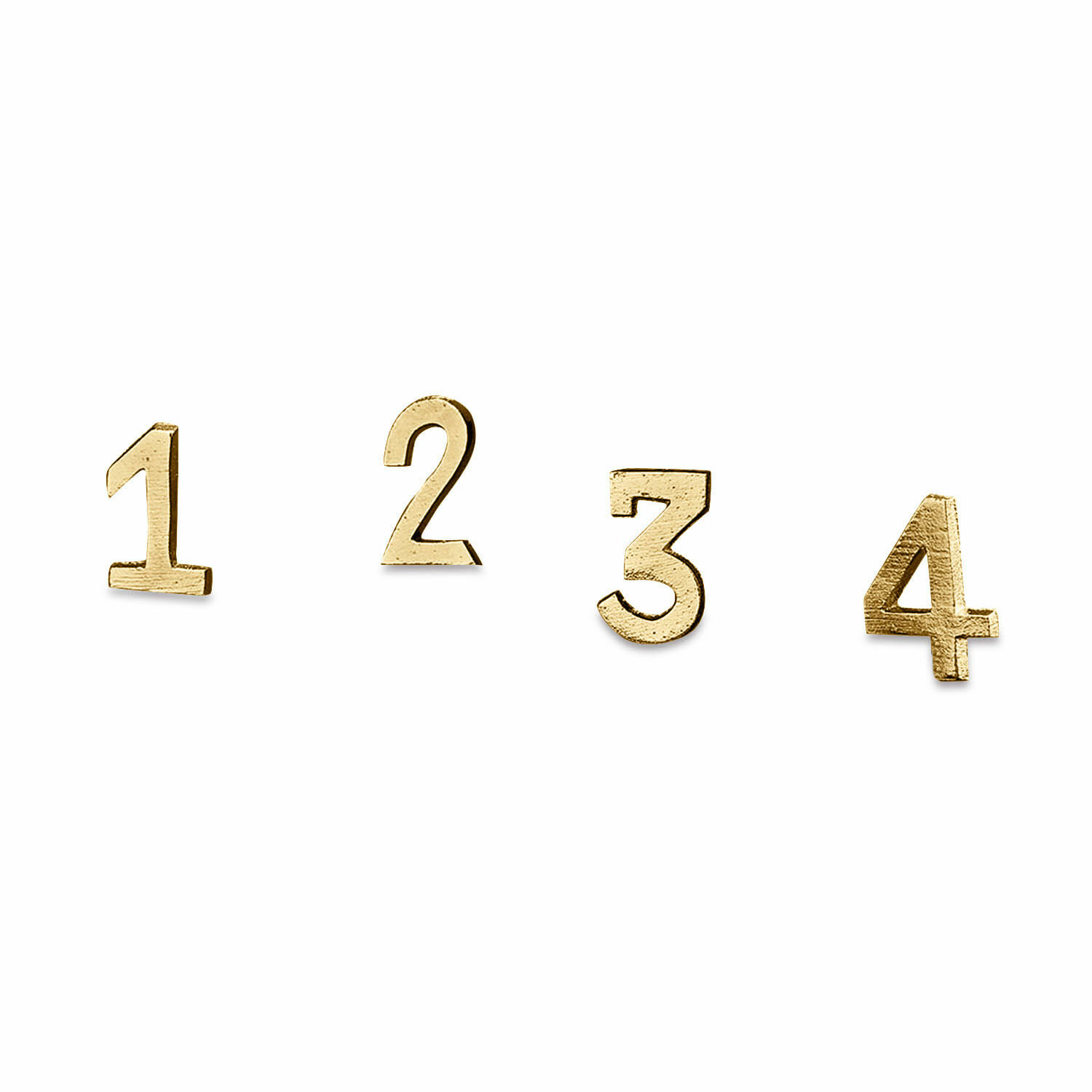 Deko-Pin 4er Set Marfino Set aus goldfarbenen Metallzahlen 1, 2, 3, 4 auf weißem Hintergrund zur Dekoration