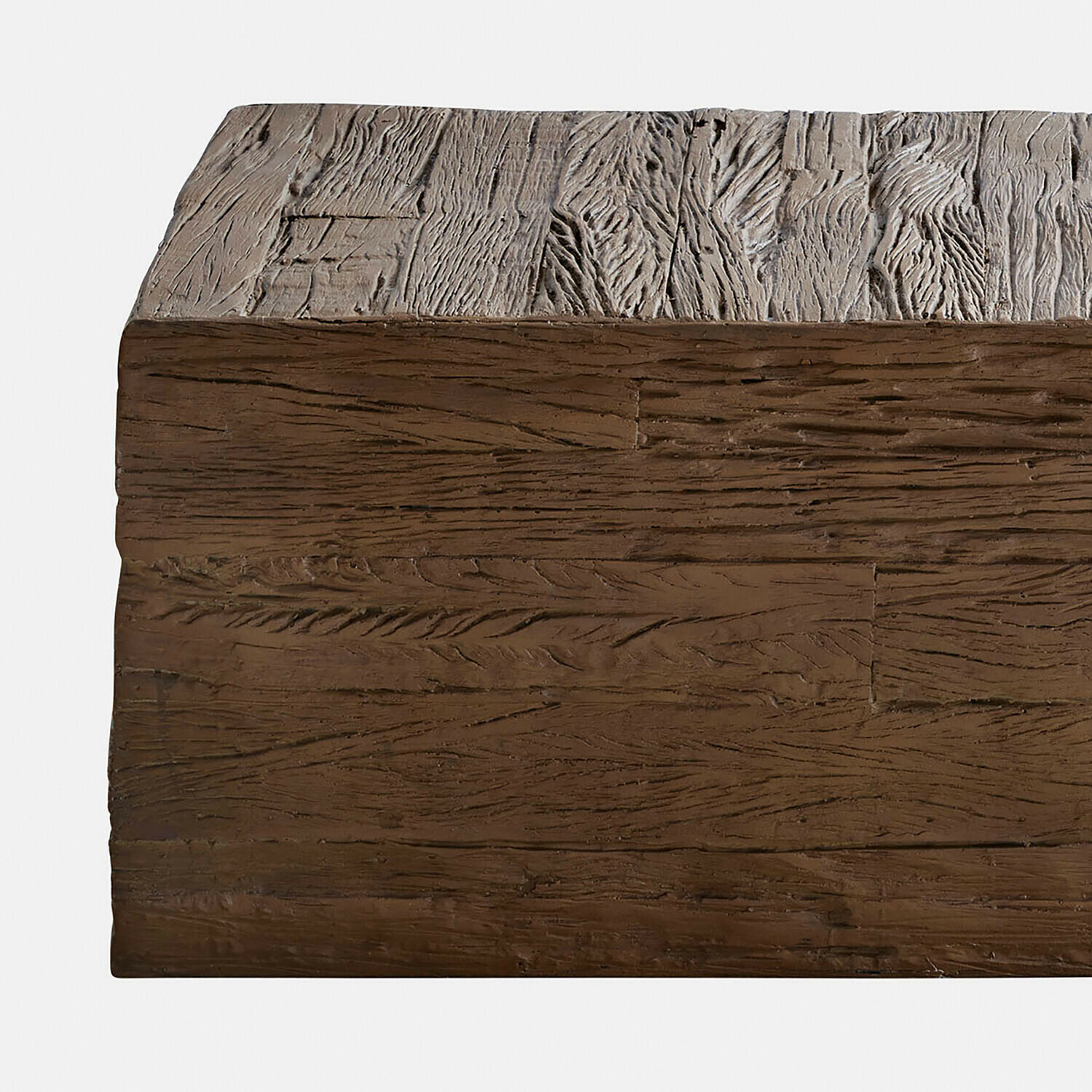 Tischplatte aus dunklem Holz mit markanter Maserung und natürlicher Holzstruktur