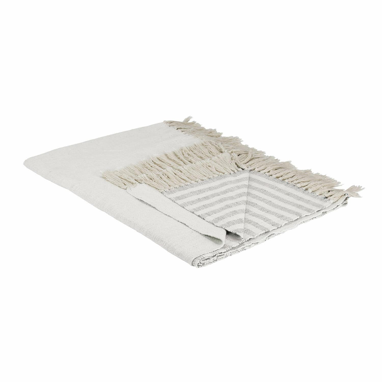 creme/grau Krem-grauer Plaid Marpent mit Fransen, weiches Material, dekorative Wohndecke