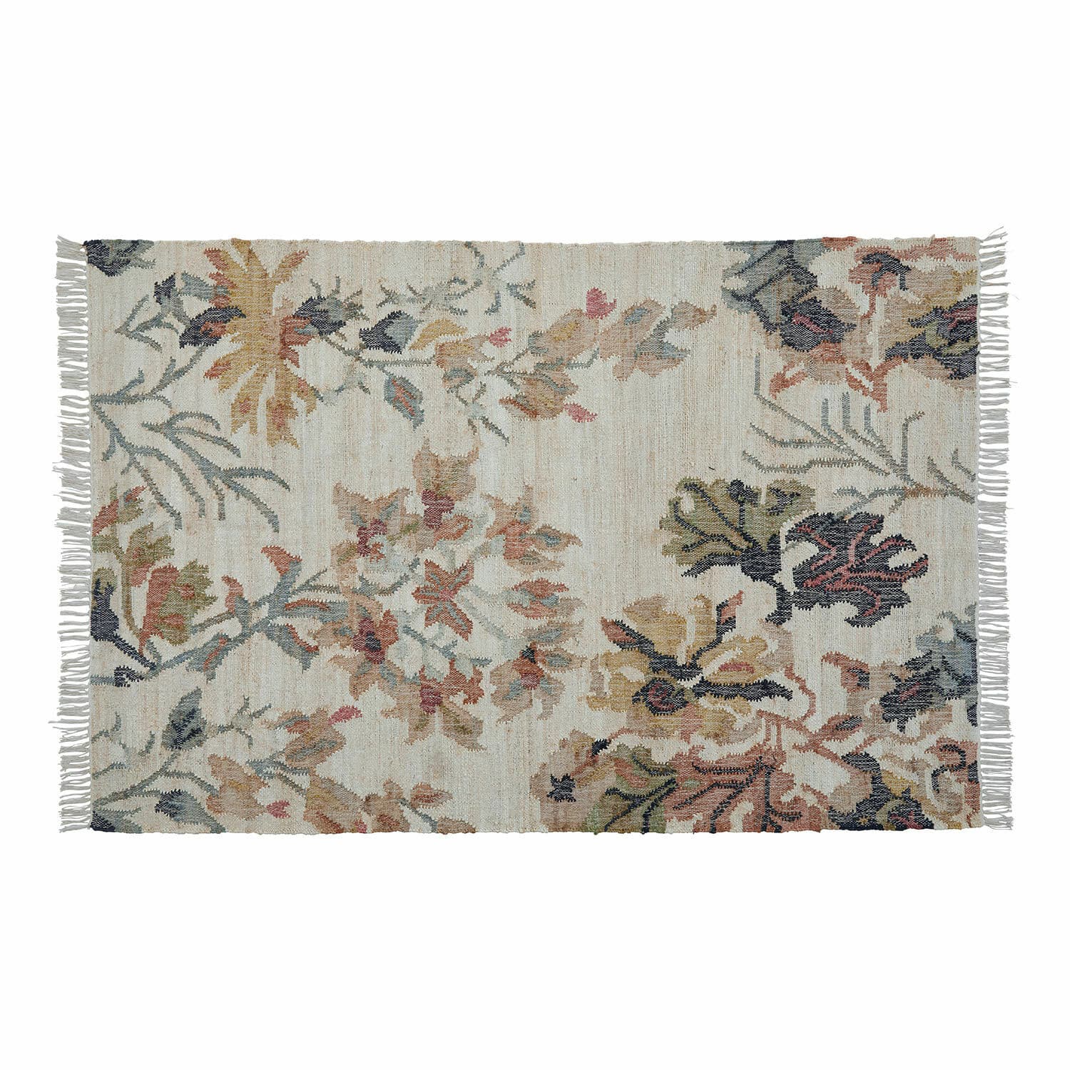 Teppich Osorno Baumwollteppich in Creme mit pastellfarbenem Blumenmuster, dekorativ für Wohnzimmer