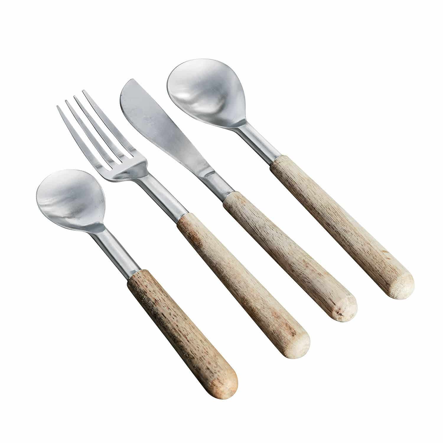 Besteck-Set Myrdin mit braunen Holzgriffen und Metallteilen, rustikales und praktisches Design