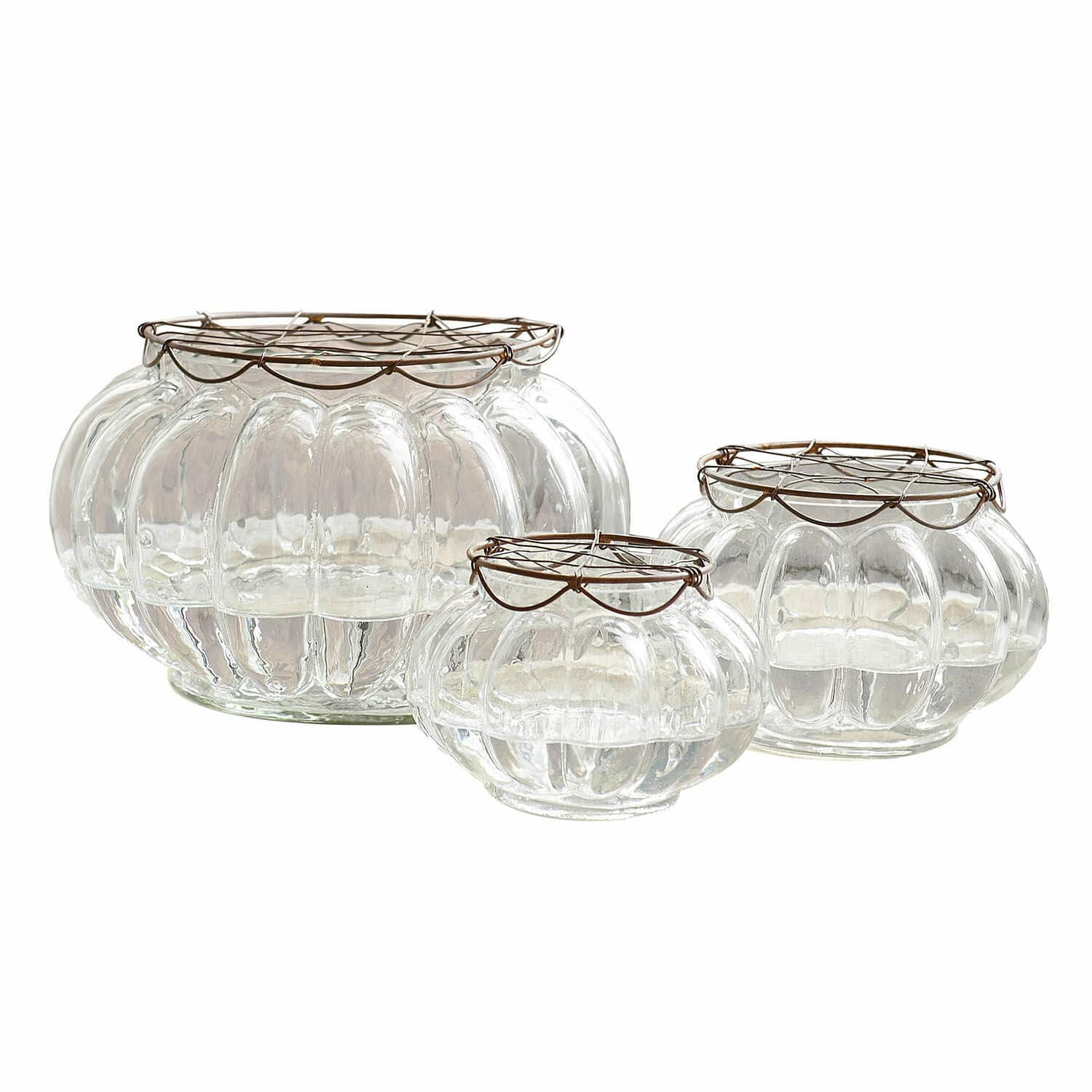 Vase 3er Set Xyphine Set aus drei transparenten Glasvasen mit dekorativem Metallrand, Wohnaccessoire