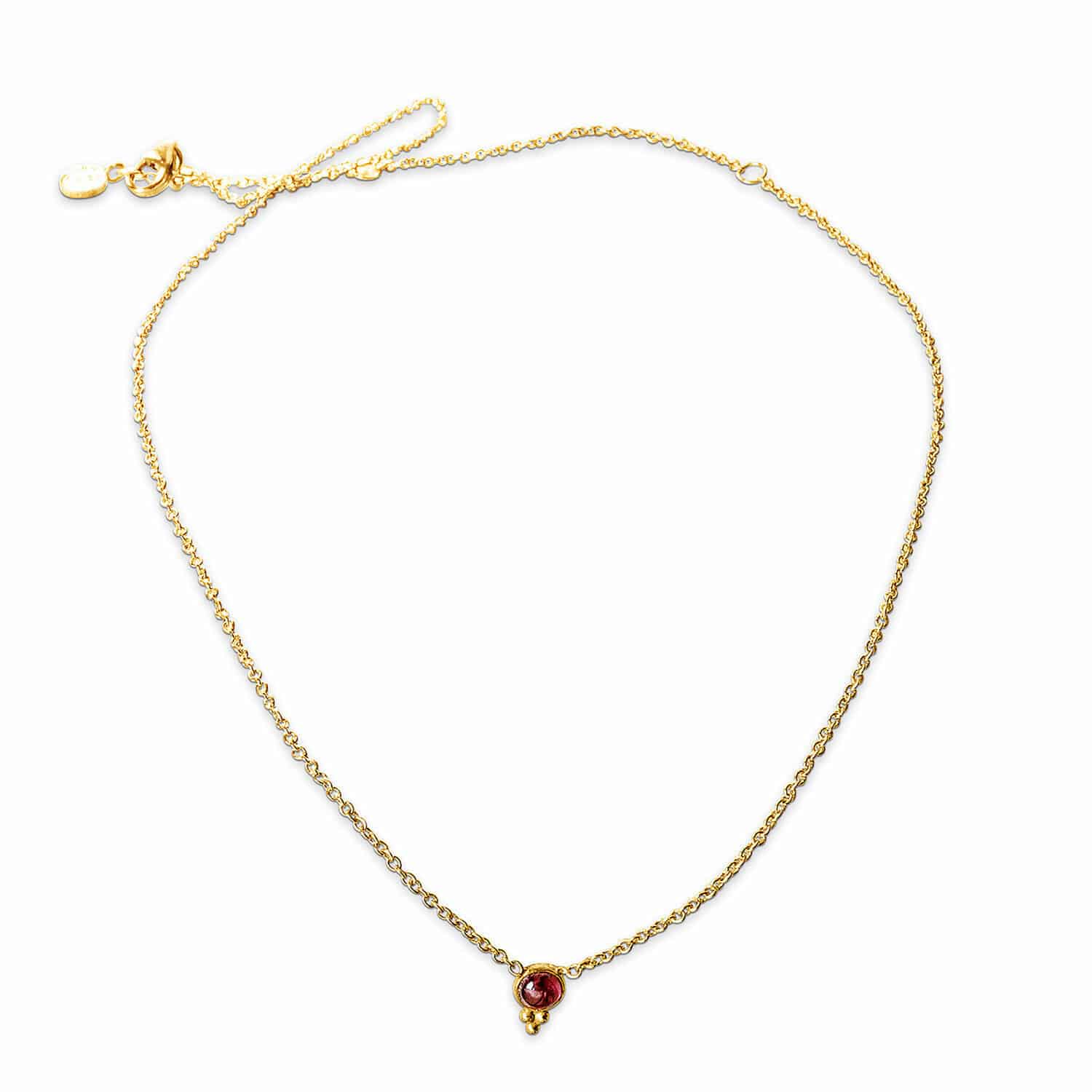 Feine goldene Halskette mit rotem Stein und zartem Kettchen, Damenschmuck