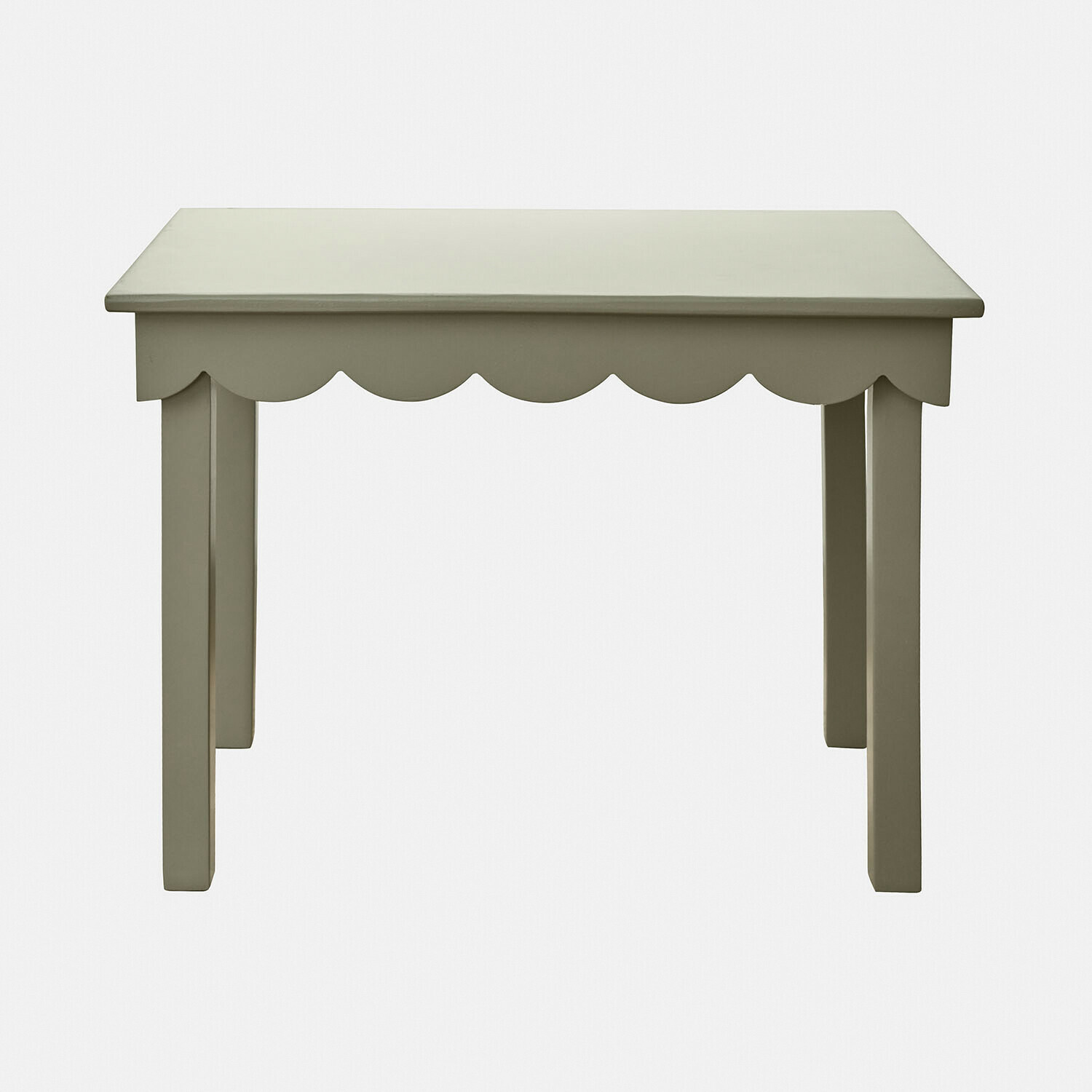 Grüner Kindertisch Poussinou aus Holz mit dekorativem Wellenschnitt, Möbel fürs Kinderzimmer