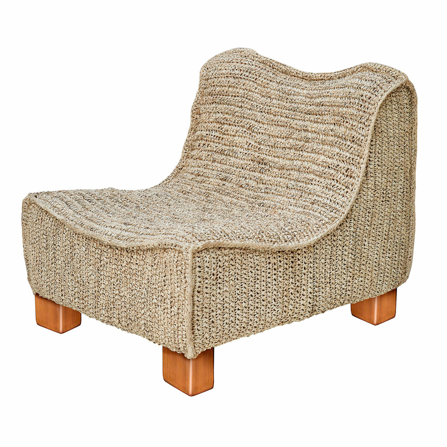 Sessel Bocage Bequemer Sessel aus naturfarbenem Stoff mit Holzbeinen, ideal für Wohnzimmer und Entspannung