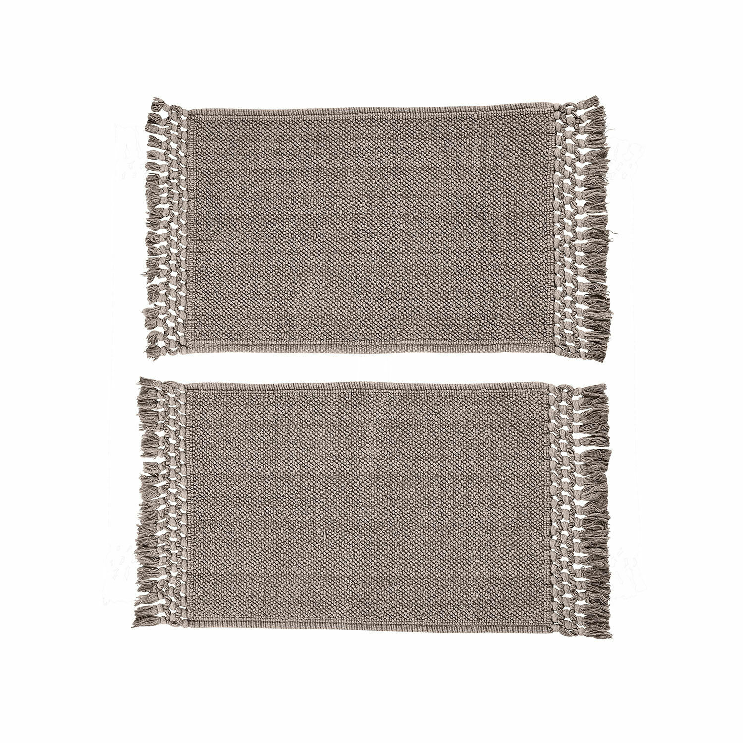 Zweiteiliges Set grauer Baumwoll-Badematten Faelwyn mit Fransen, weich und saugfähig