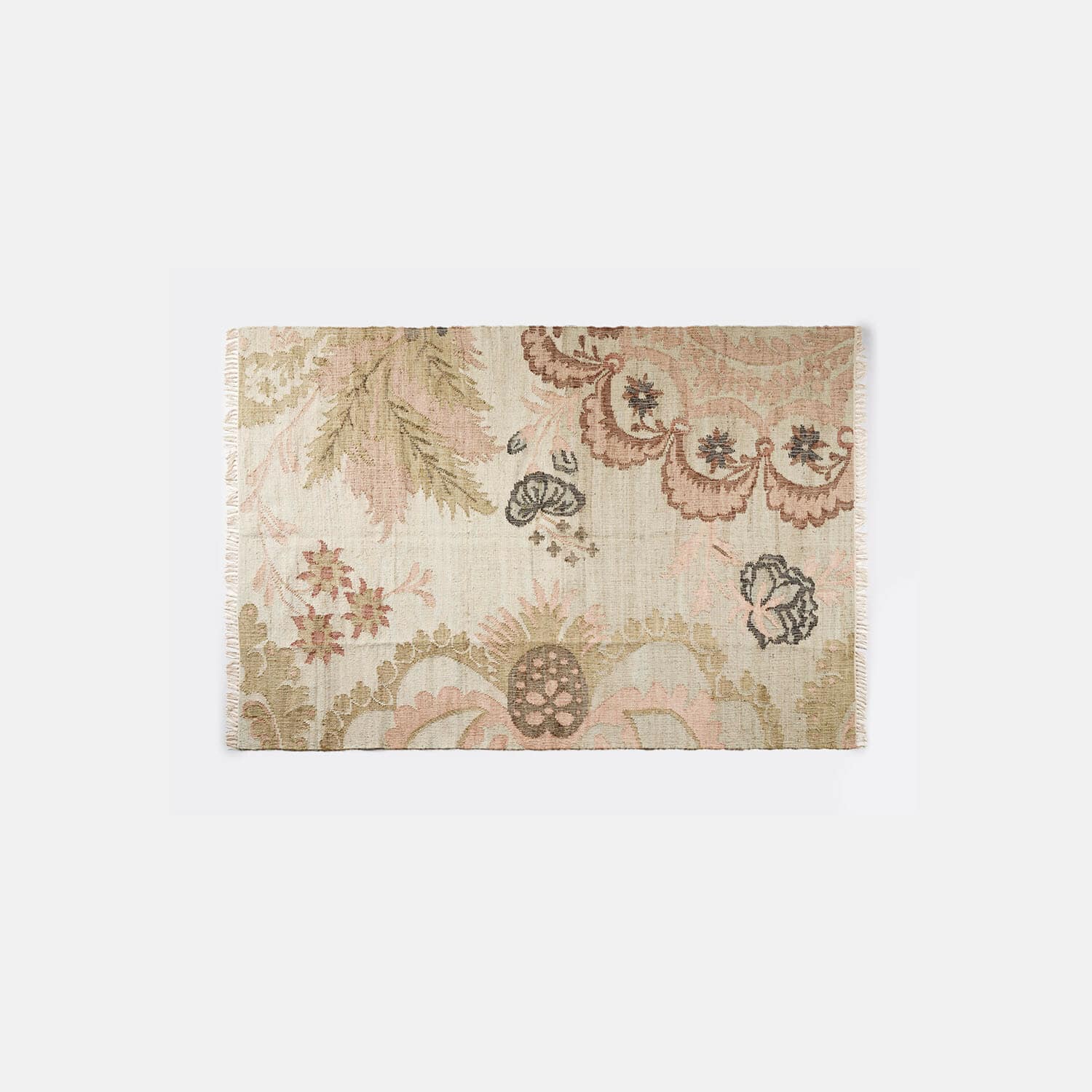 Baumwollteppich in Beige mit rosa Blumenmuster, dekorativ und weich für Wohnzimmer