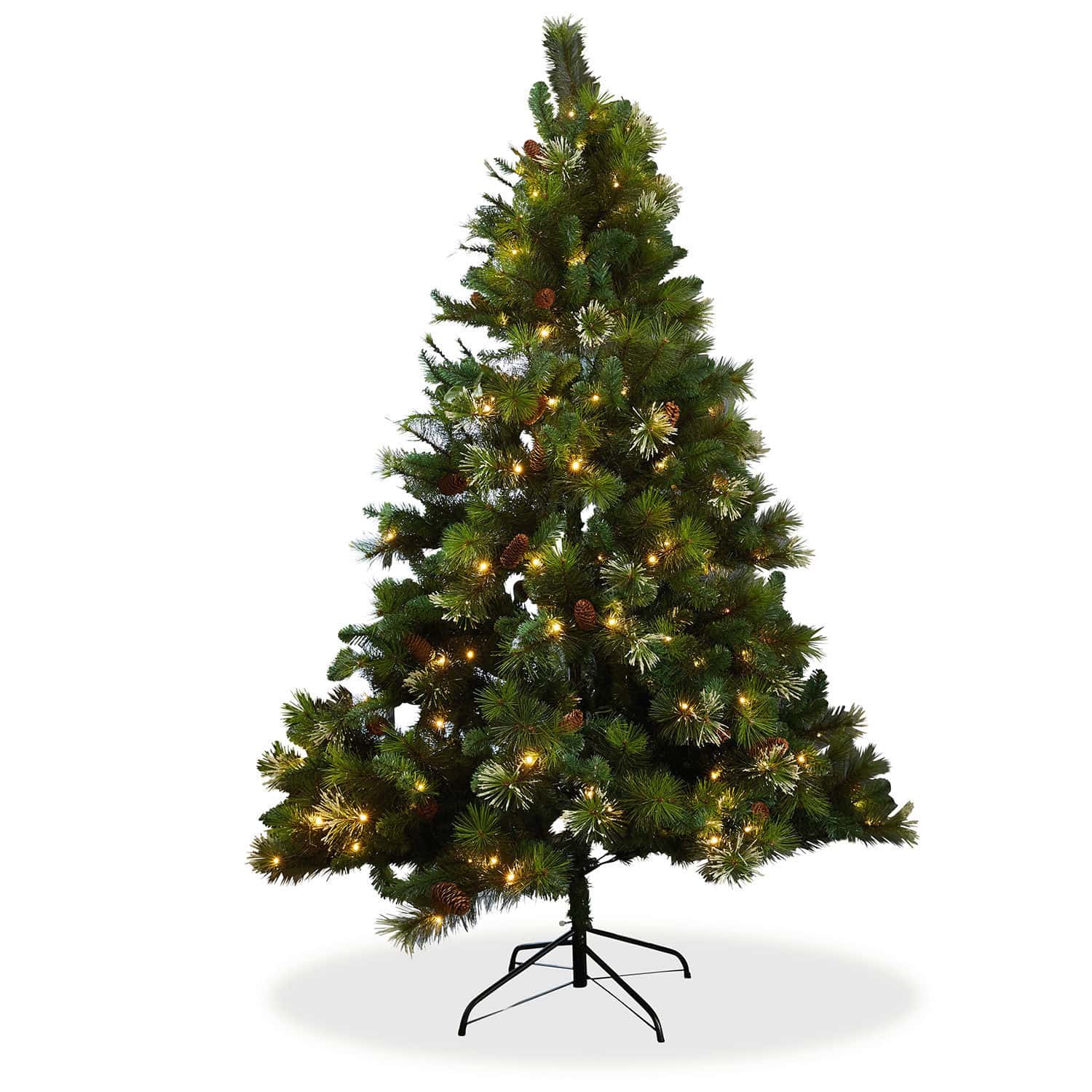 Weihnachtsbaum Aure Künstlicher grüner Weihnachtsbaum mit Nadeln und LED-Lichtern auf Metallständer, Weihnachtsdeko