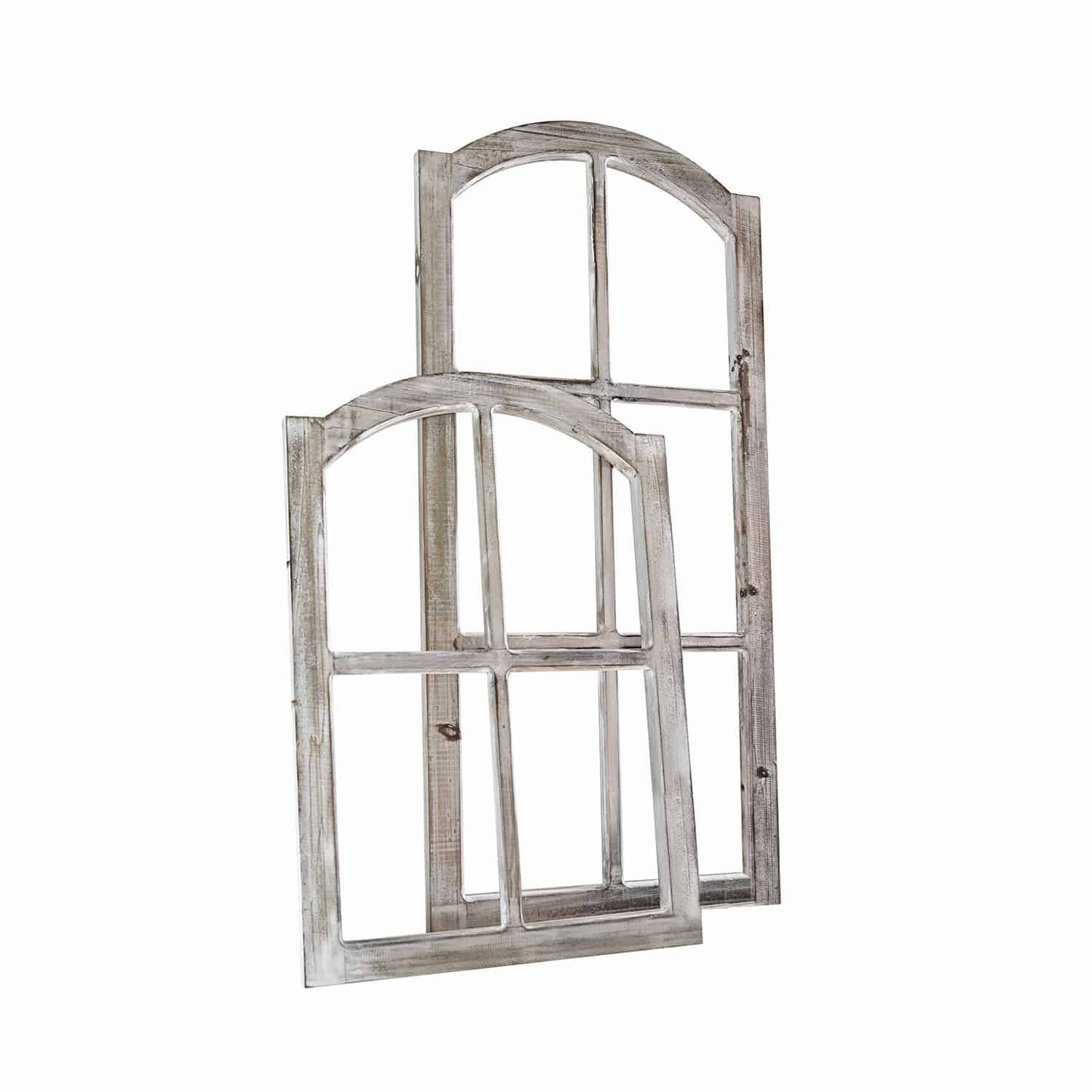 Deko-Fenster 2er Set Parakou Zwei dekorative Holzfenster in weißem Used-Look für Vintage-Interieurs