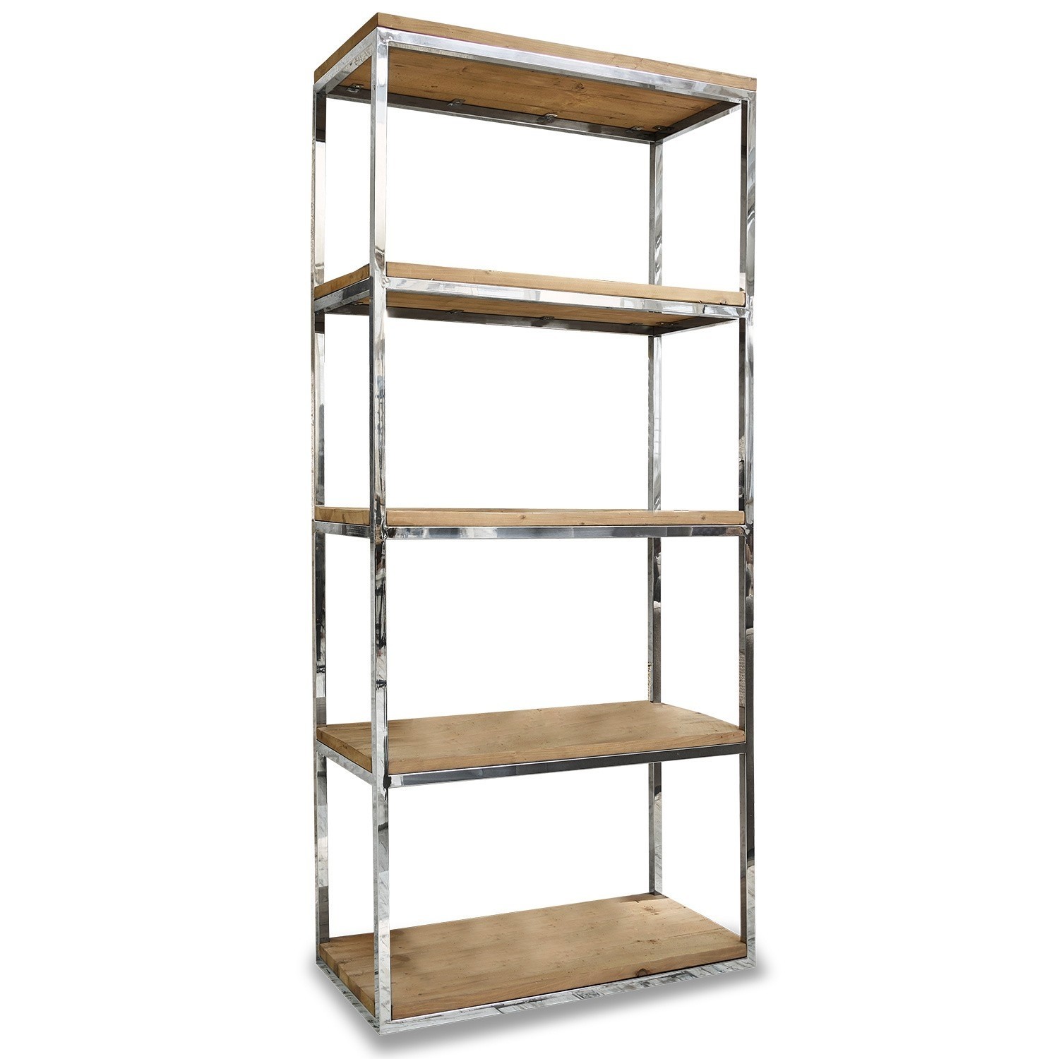 Regal aus Holz und Metall in Naturfarben, modernes Aufbewahrungsmöbel für Wohnzimmer