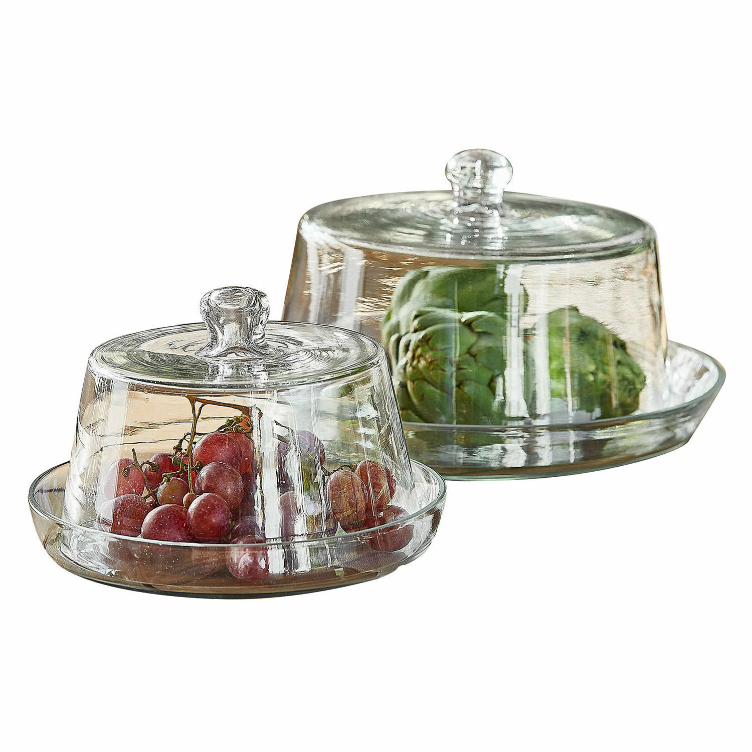 Kuchenglocke 2er Set Fixole Glasbehälter mit Deckeln für Obst, transparent, zur Aufbewahrung und Präsentation von Lebensmitteln