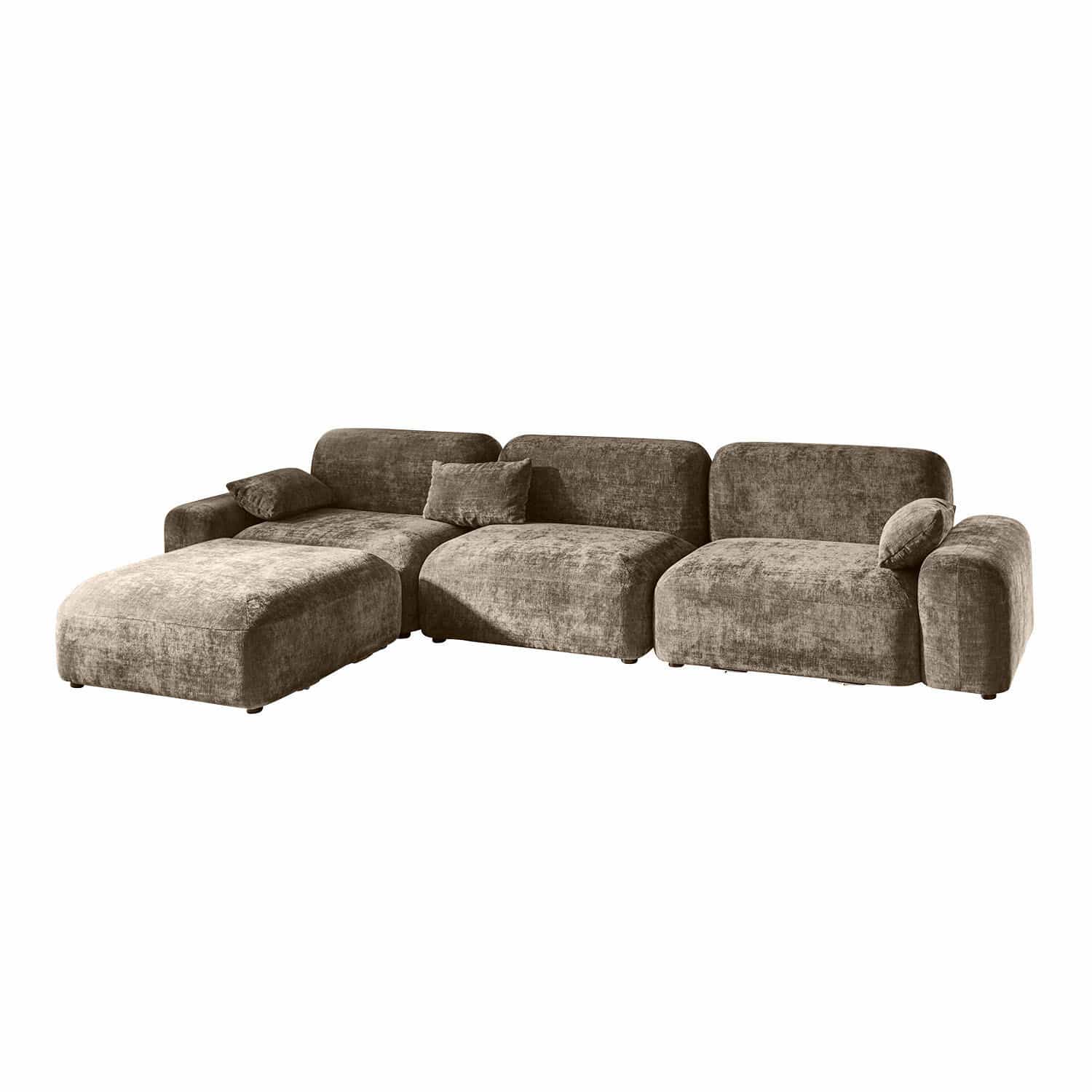 Sofa Marnivelle Großes modulares Sofa aus weichem graubraunem Stoff, bequem für Wohnzimmer
