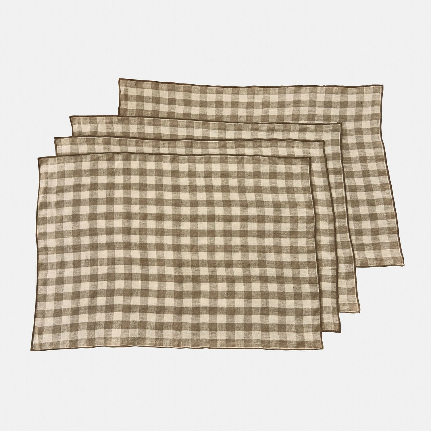 Set aus drei beigen und braunen Leinen-Tischsets mit Karomuster, praktische Tischaccessoires