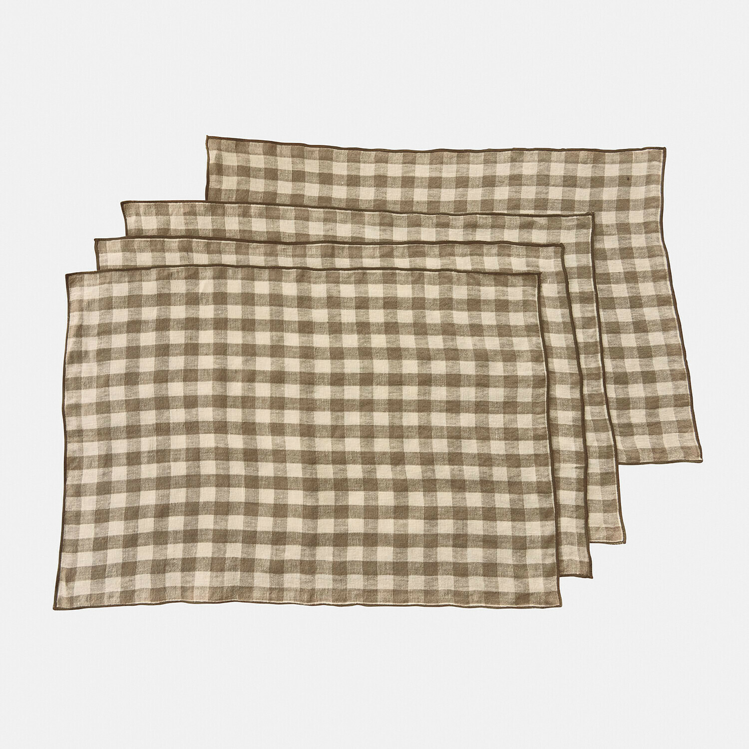 Platzset 4er Set Marrowby Set aus drei beigen und braunen Leinen-Tischsets mit Karomuster, praktische Tischaccessoires