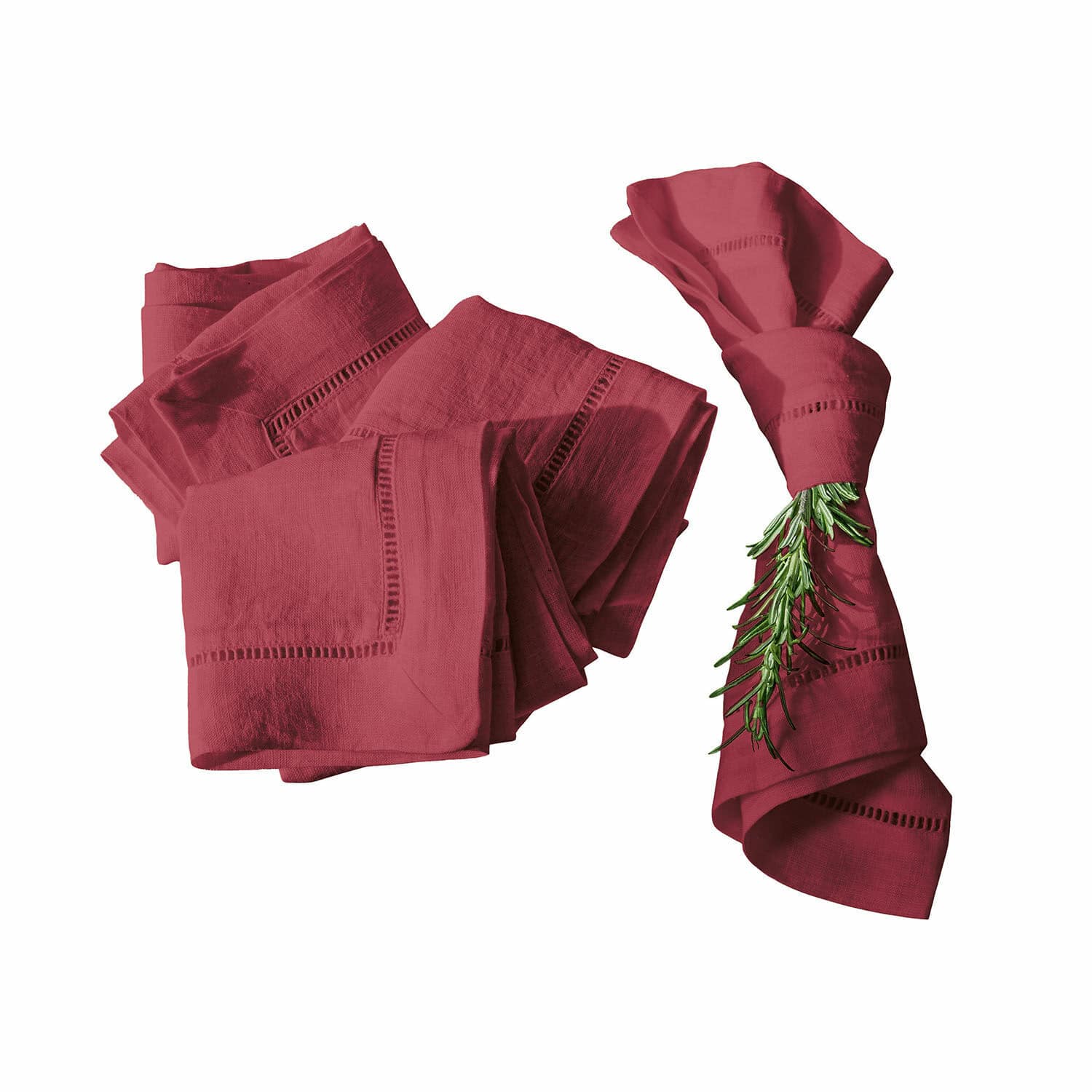 Serviette 4er Set Covent Garden Rote Leinenservietten mit dekorativer Naht, stilvoll und praktisch für den Tisch
