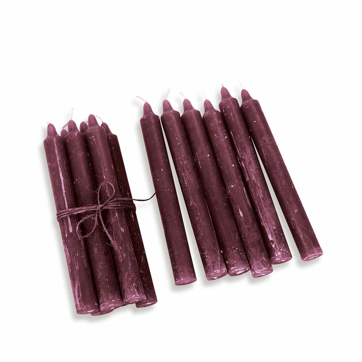 Kerze 12er Set Bauceau Set aus bordeauxfarbenen Stabkerzen aus Wachs, dekoratives Wohnaccessoire und Lichtquelle