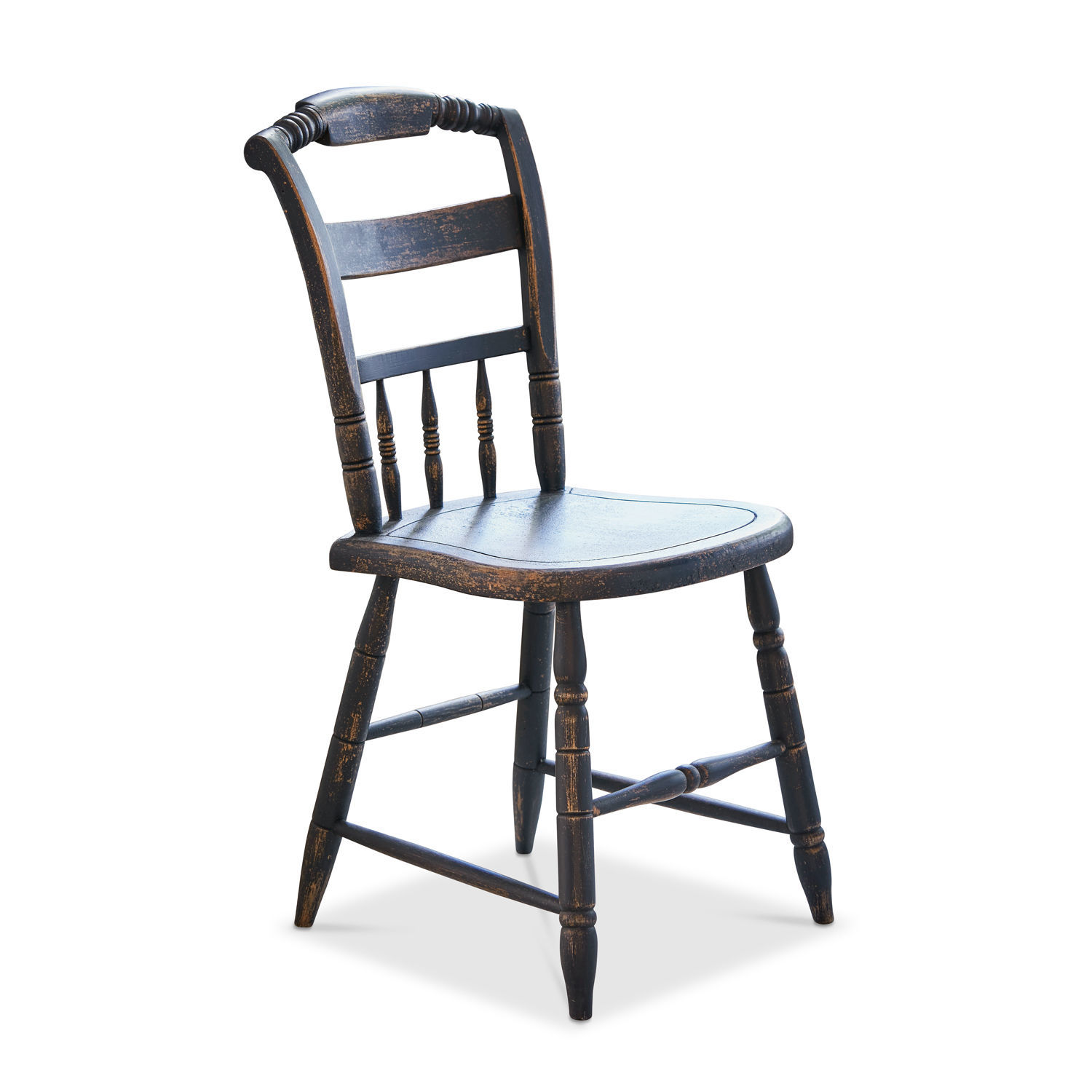 Schwarzer Holzstuhl mit antikem Finish und klassischem Design für Esszimmer