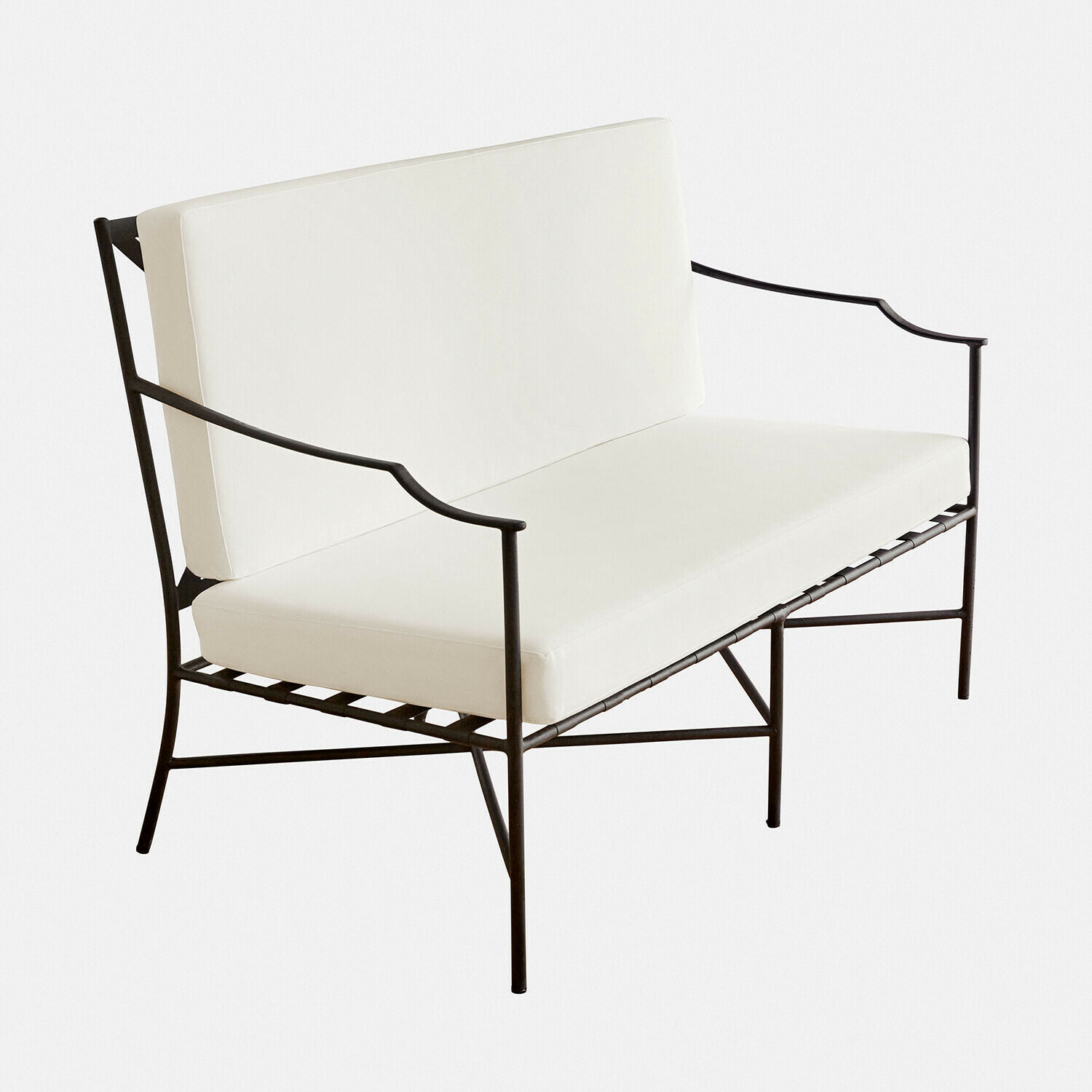 Sofa Vexford Moderner Sofa mit schwarzem Metallgestell und weißen Polstern, minimalistisches Design fürs Wohnzimmer