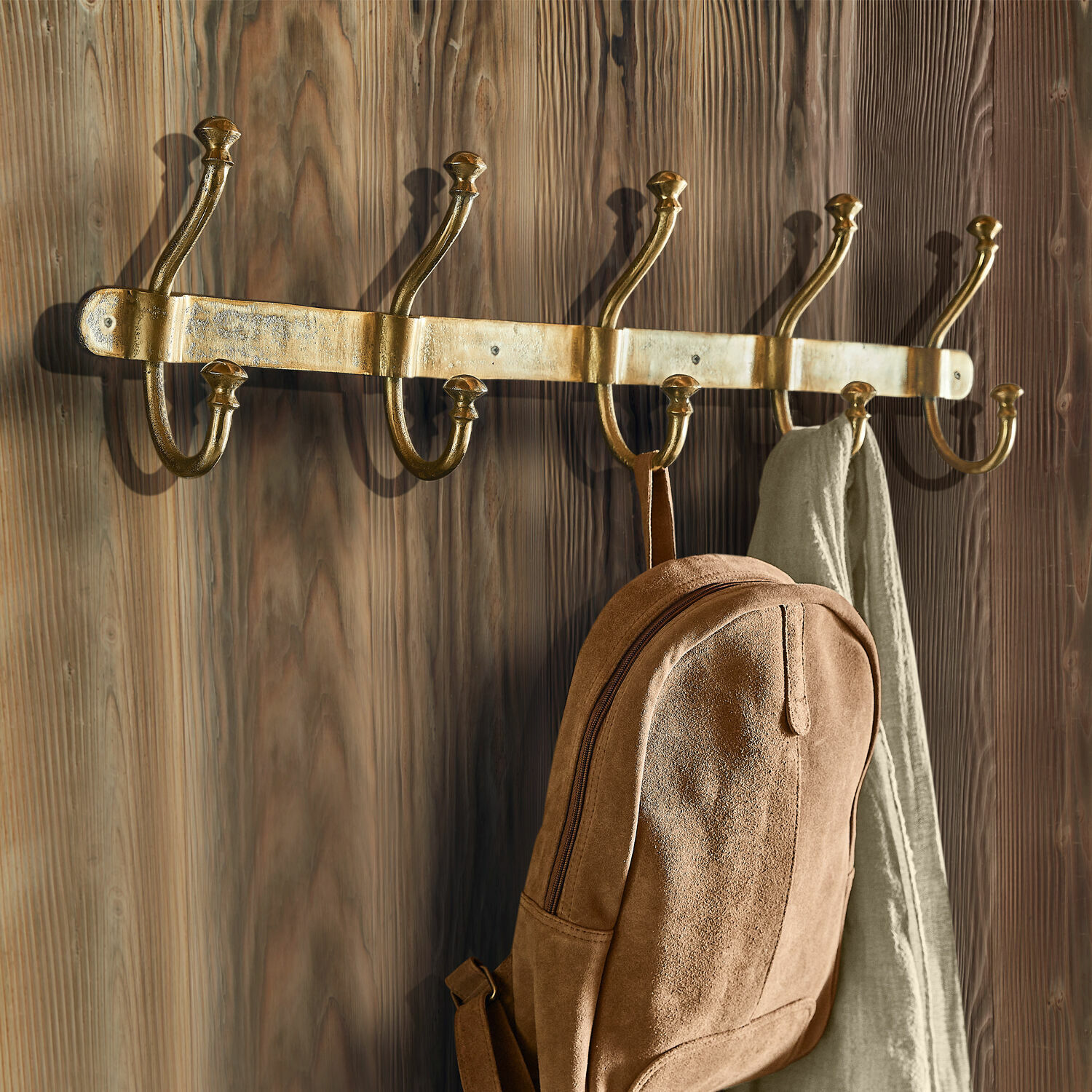 Hakenleiste Pincé Goldfarbener Metall-Wandhaken mit fünf Haken, ideal für Rucksack und Kleidung im Flur