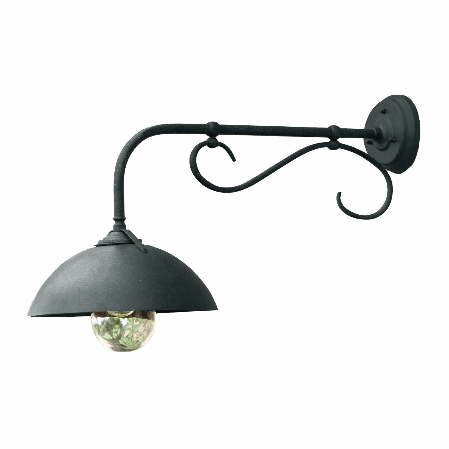 Außenwandlampe Lupia Schwarze Metall-Wandleuchte mit dekorativem Arm und halbrundem Schirm für Wandbeleuchtung