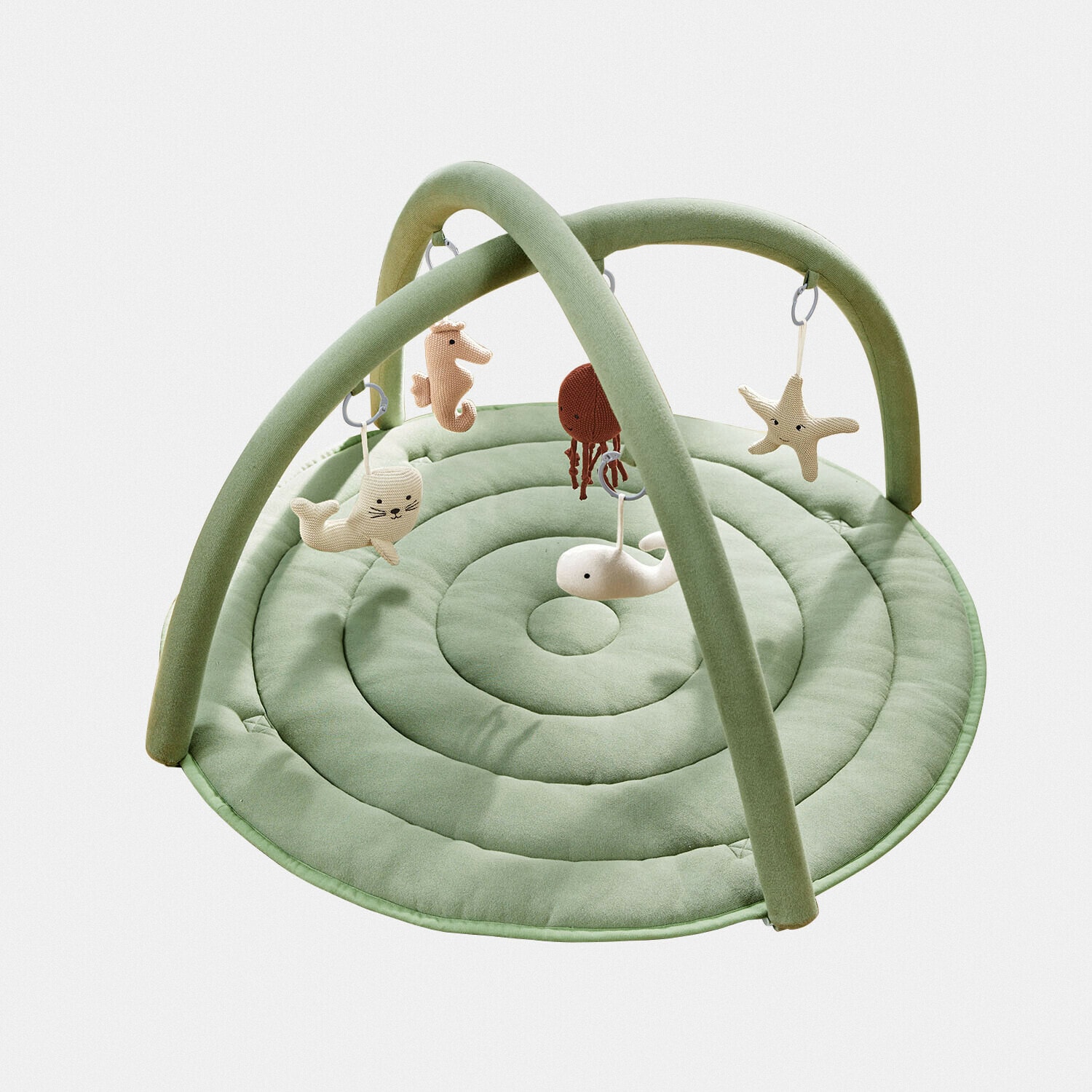Spielbogen Bubbilo Weiche grüne Spielmatte mit Bögen und hängenden Meeresbewohner-Spielzeugen für Babys