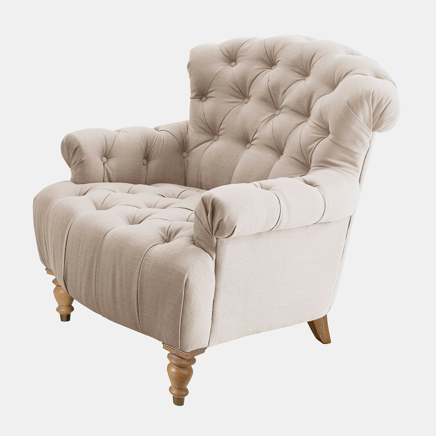 Sessel Springfield Beiger Polsterfotel aus Stoff mit Holzbeinen, bequemer Sessel für Wohnzimmer