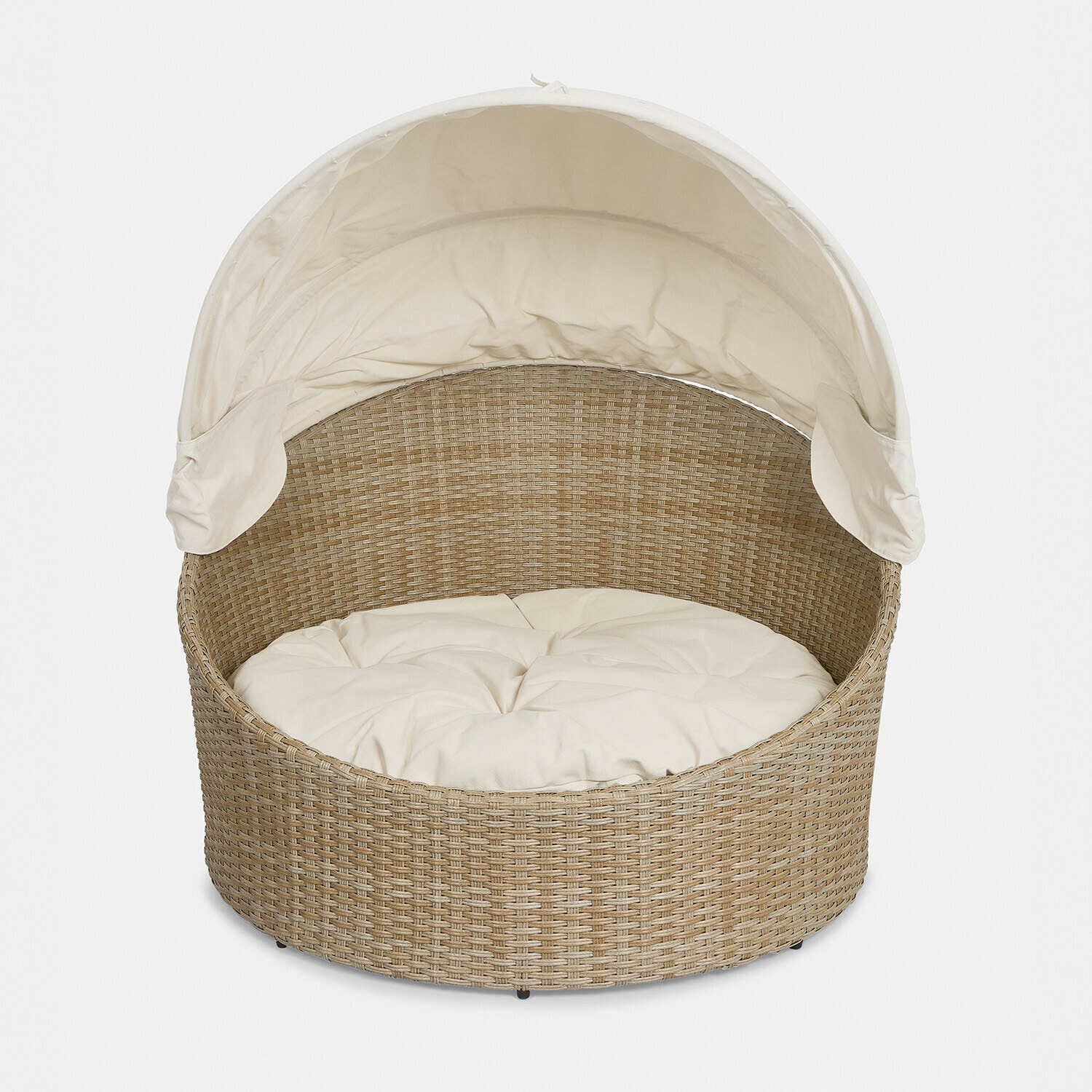 In- & Outdoor-Haustierkorb Brinelza Runder Rattansessel in Beige mit cremefarbenem Polster und Sonnendach, Gartenmöbel