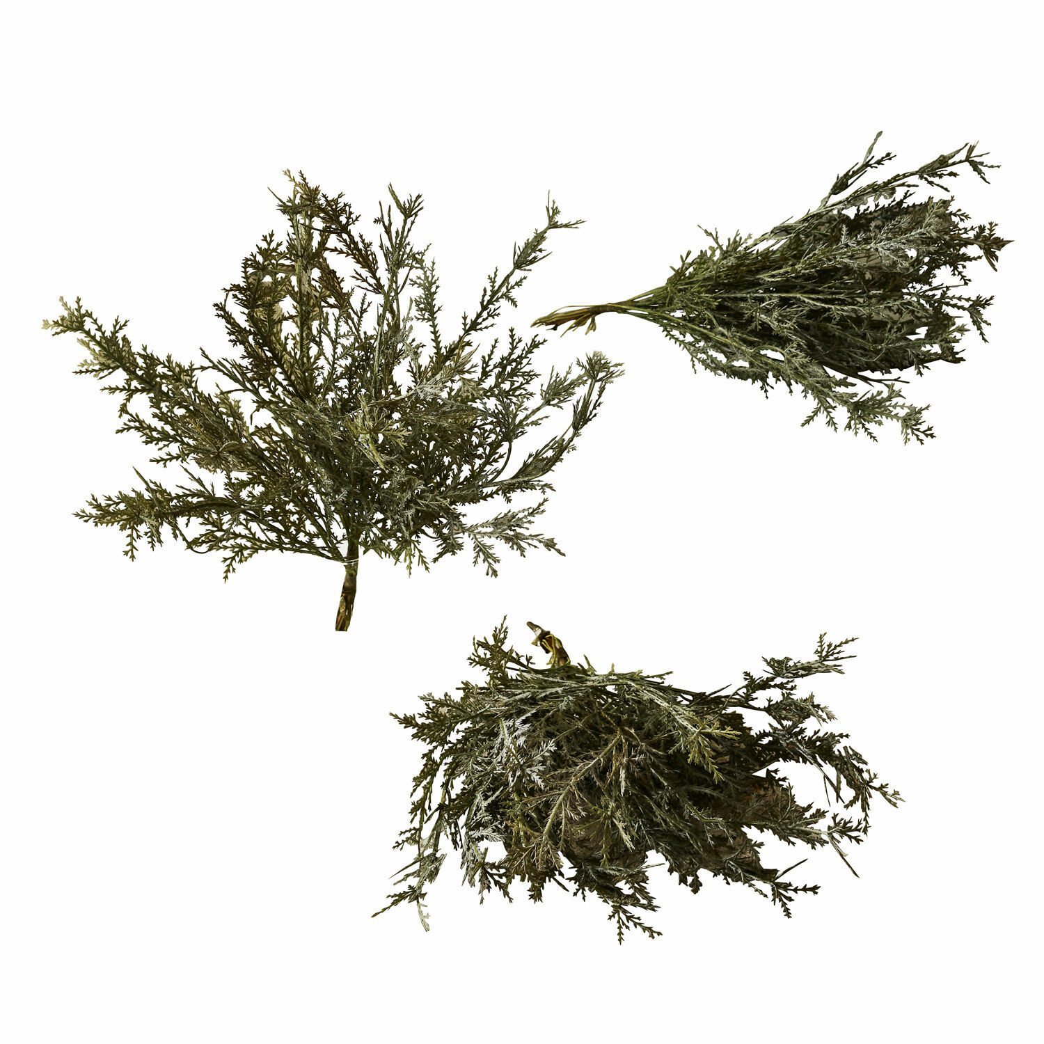 Deko-Blume 3er Set Emmet Set aus drei grünen Zweigen mit Nadeln für Weihnachts- und Wohnraumdekoration