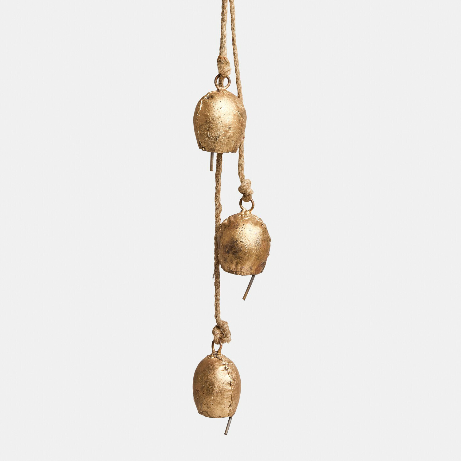 Glocke 3er Set Orelli Drei goldfarbene Metallglocken an Kordel zum Dekorieren von Innenräumen und Garten