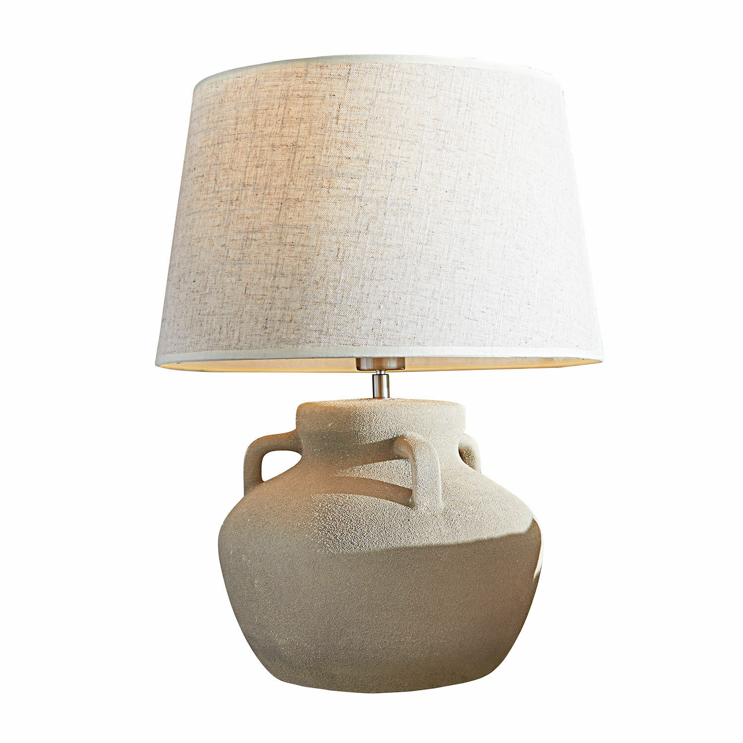 Tischlampe Parya Beige Tischlampe mit Stoffschirm und rustikaler Keramikbasis für gemütliche Beleuchtung
