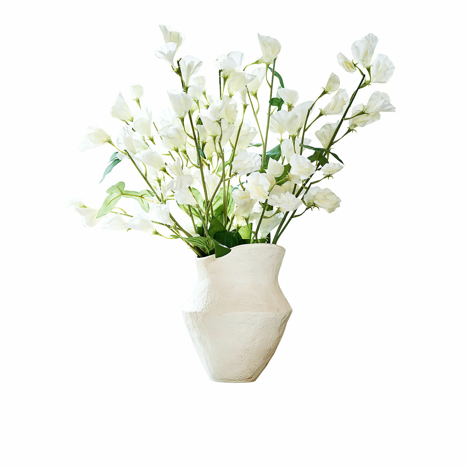 Vase Cantresse Weiße strukturierte Keramikvase mit weißem dekorativem Blumenstrauß für Innenräume
