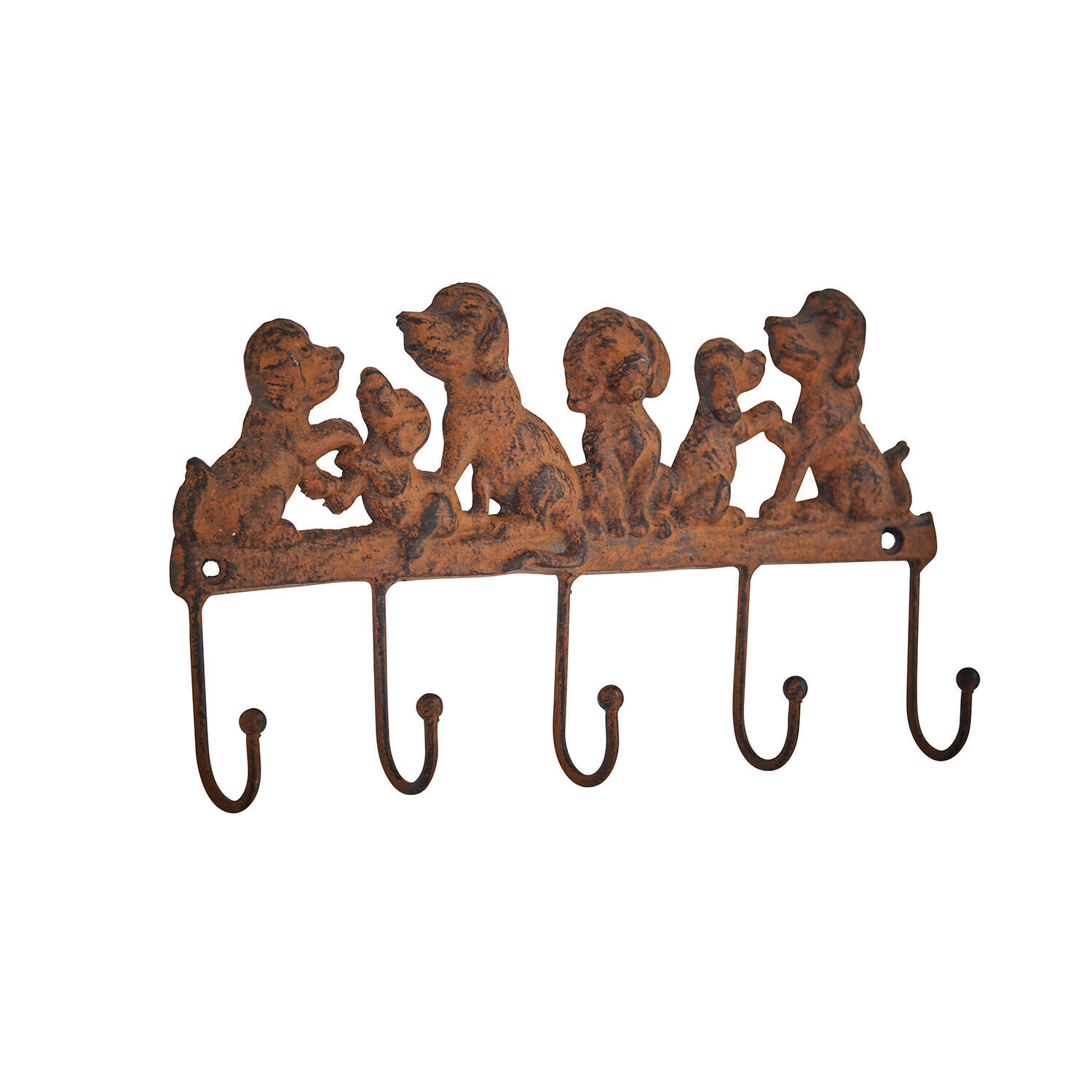 Metall-Wandhaken mit fünf Haken und rostiger Hunde-Dekoration für Flur oder Küche