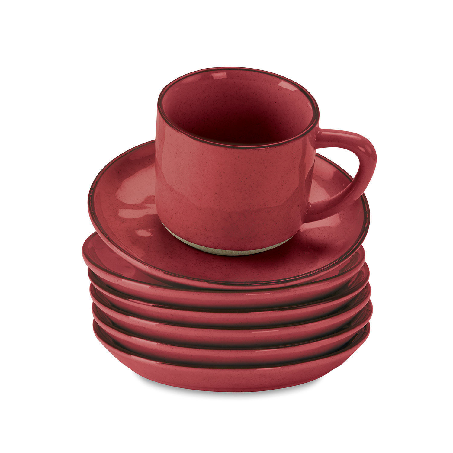 Tasse mit Untertasse 6er Set Biarré Rotes Keramik-Set mit Tasse und Untertassen, elegantes Geschirr für Kaffee und Tee