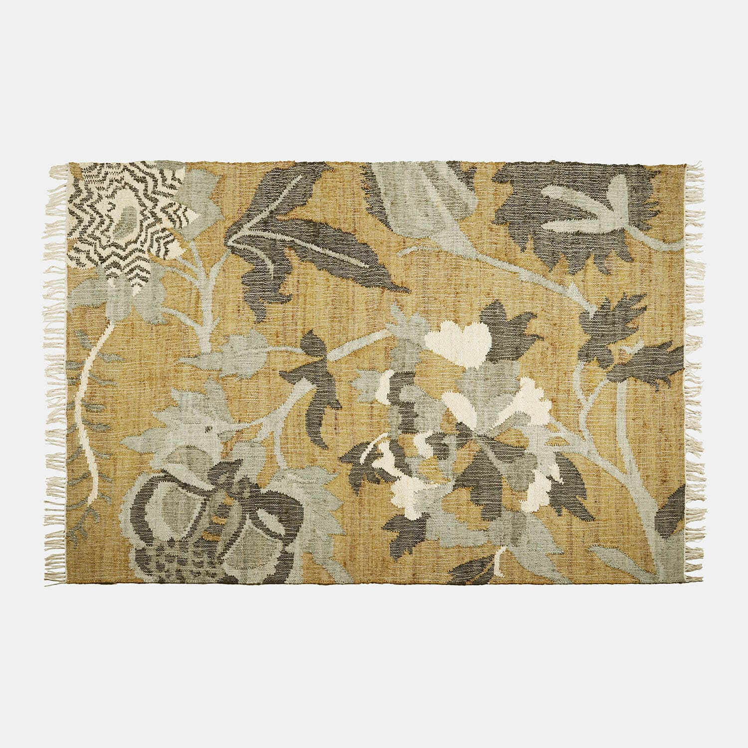 Teppich Ornelless Teppich aus Naturmaterial mit beigen und grauen Blumenmustern, stilvolle Bodendekoration