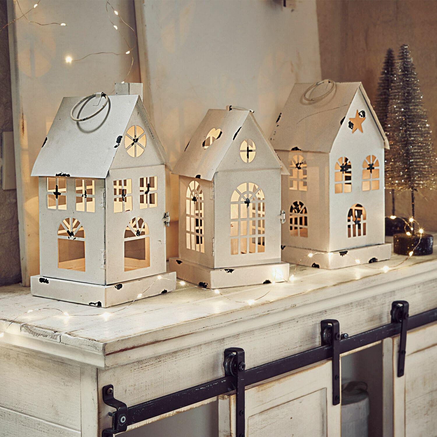 Lot de 3 lanternes LED Village Lot de 3 lanternes LED Village