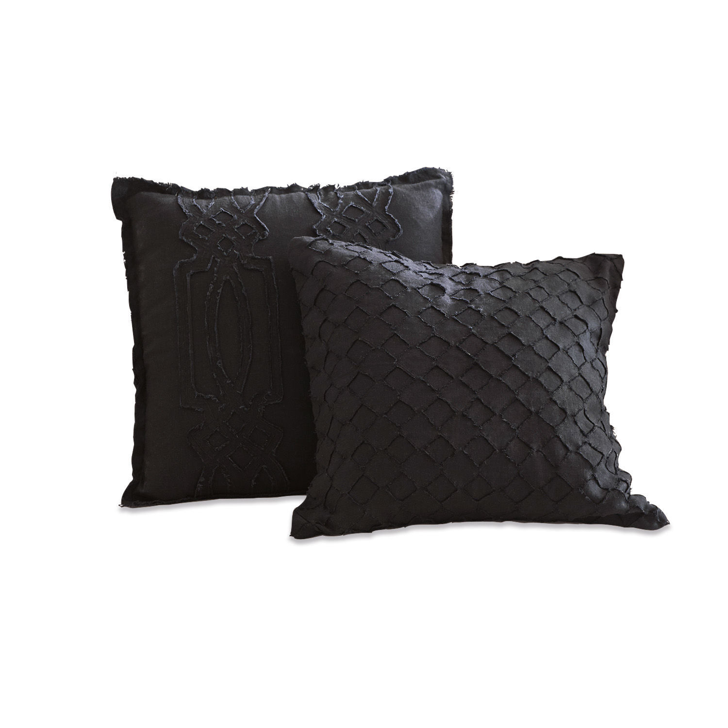 2er Set Kelnor Kissenhüllen in Schwarz aus Baumwolle mit dekorativem Muster, Wohnkissen