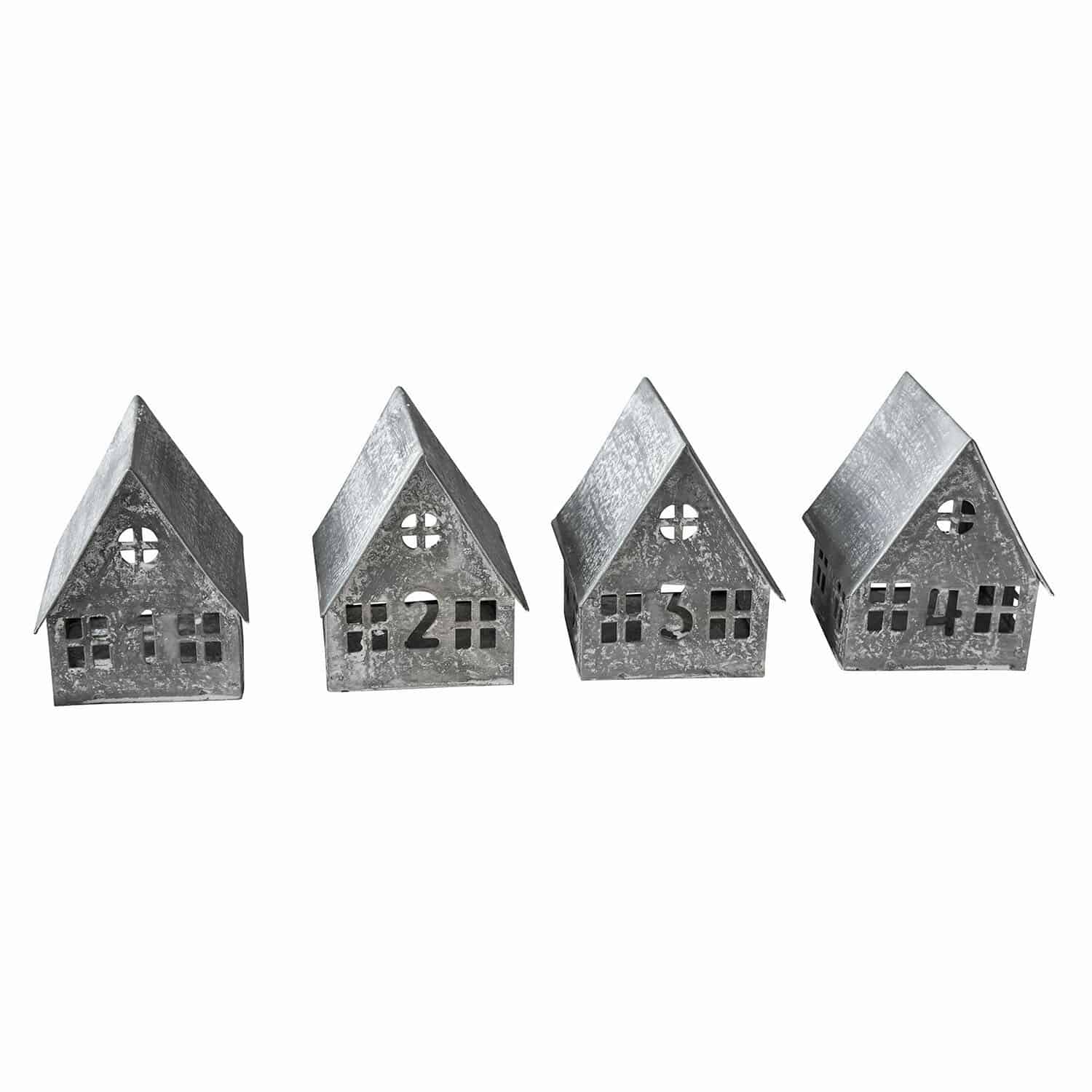 Windlicht 4er Set Ivolere Set aus vier grauen Metallhäusern mit den Zahlen 1 bis 4 als dekorative Wohnaccessoires