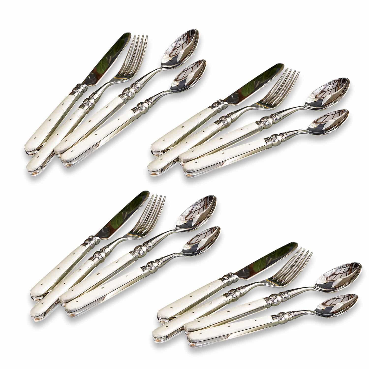 Besteck Bigeste Besteckset mit weißen Griffen und metallischen Enden, elegante Küchenutensilien