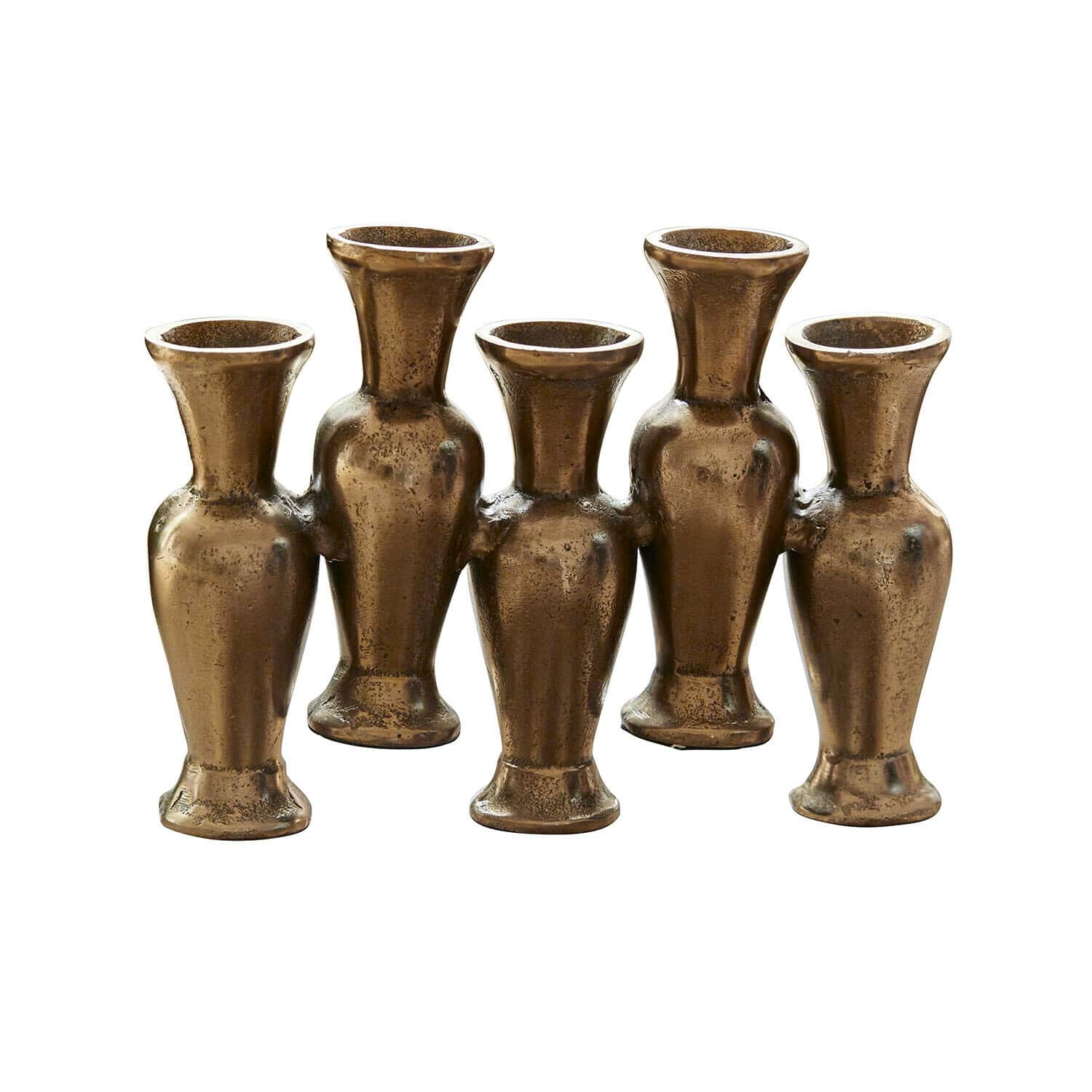 Vase Soretta Set aus fünf dekorativen Messingvasen in antikgoldener Farbe für Wohnräume