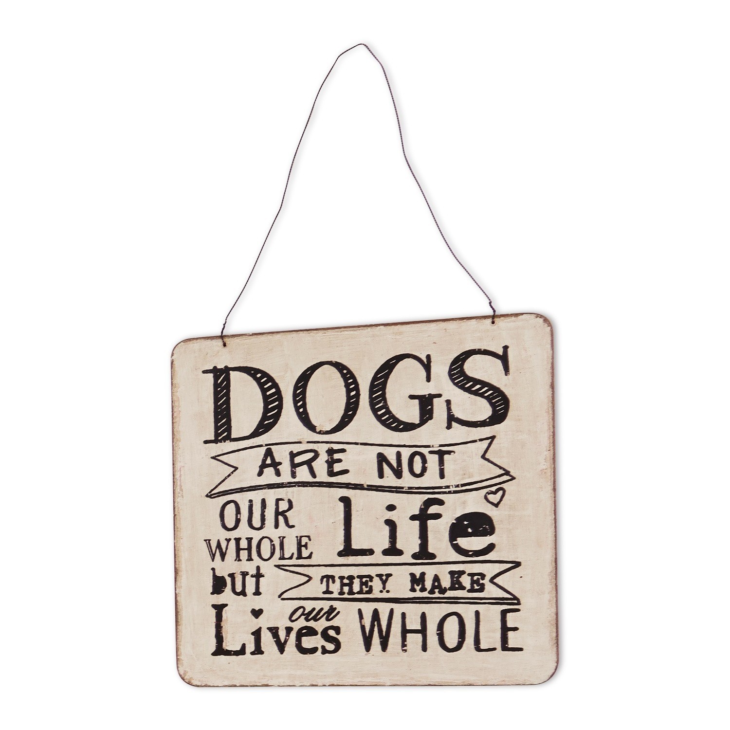 Beige Holzschild mit schwarzer Schrift über Hunde und Leben, dekoratives Wandobjekt