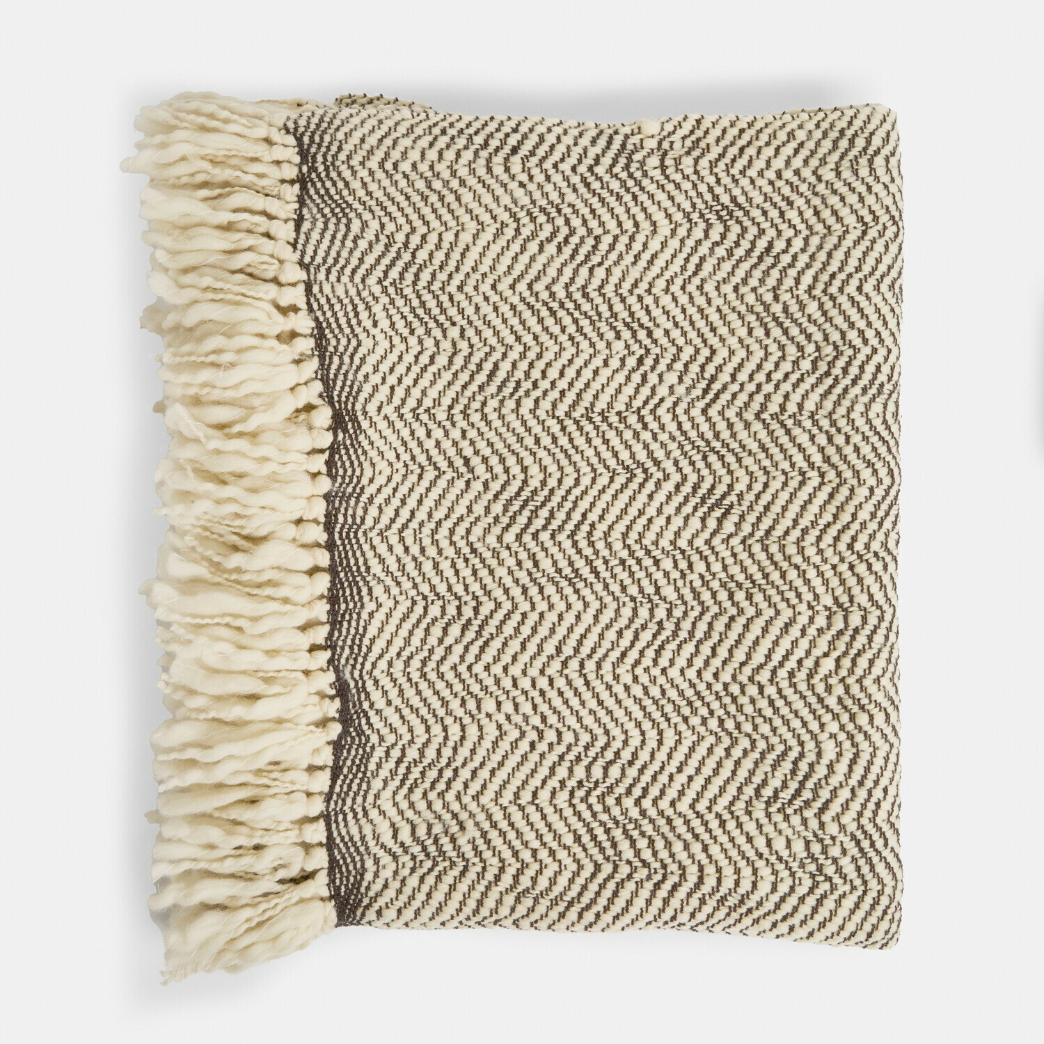 Plaid Kerenza Beiges Wollplaid mit braunem Muster und Fransen, weiche und warme Decke für Wohnzimmer