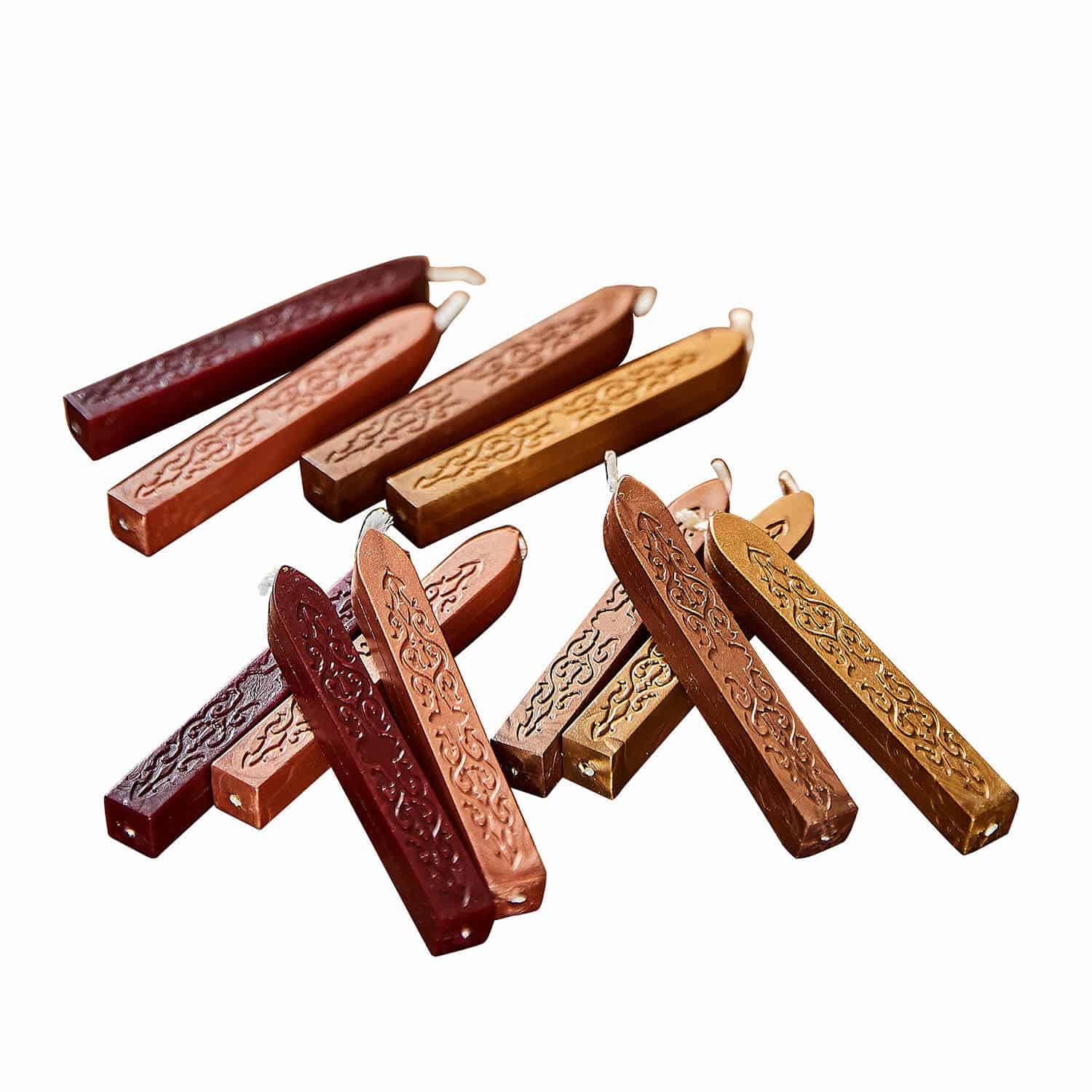 braun/rot/gold 12er Set Siegelwachs in Braun, Rot und Gold mit dekorativem Muster, ideal für Briefe und Einladungen