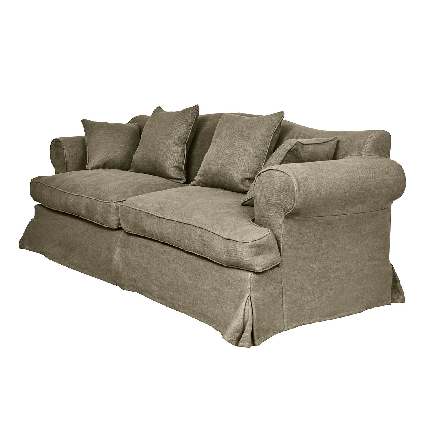Sofa Dawnhurst Großes Sofa aus beigem Stoff mit weichen Kissen, komfortables Wohnzimmermöbel