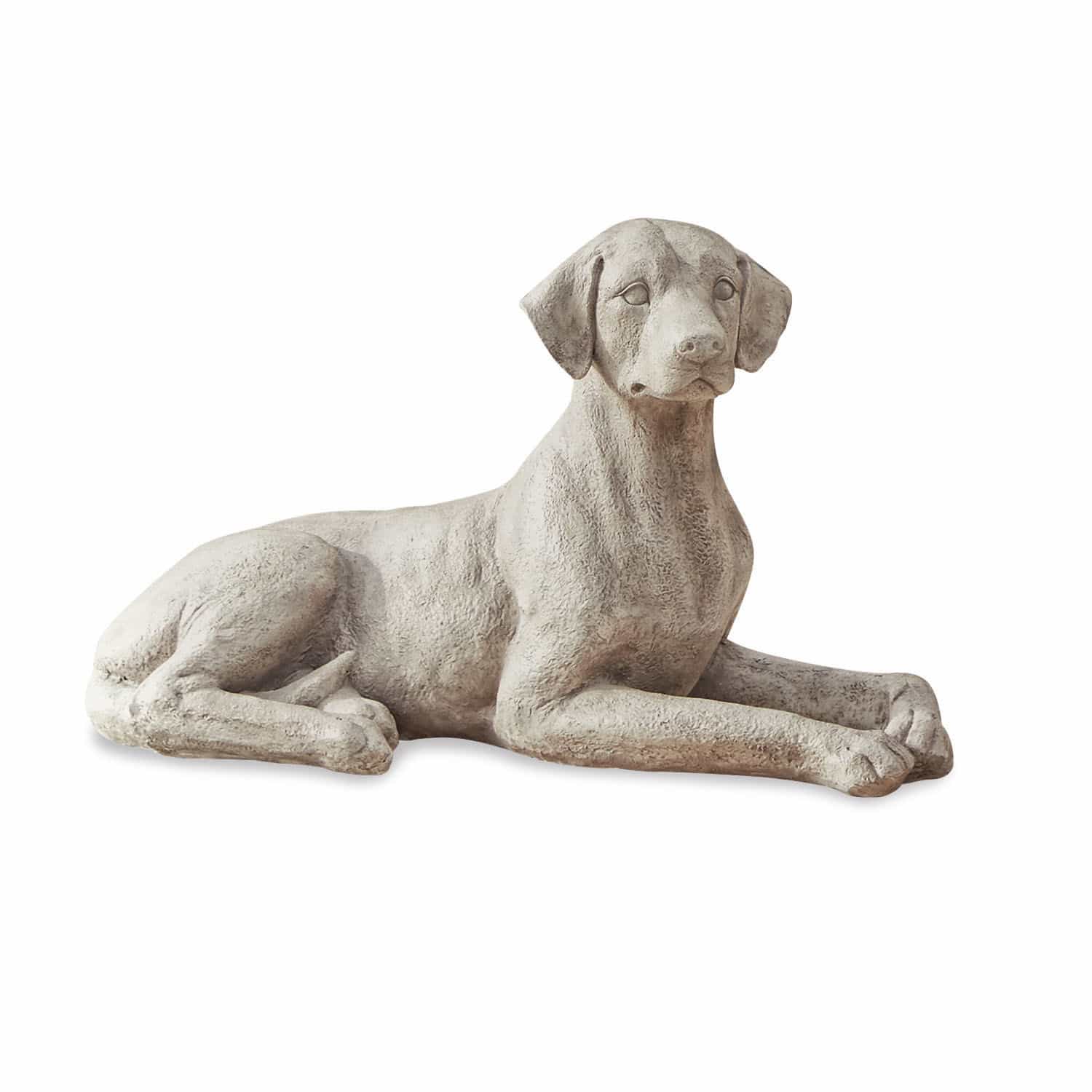 Hund Socrate Liegende Hundeskulptur aus grauem Beton, dekorative Garten- und Wohnraumfigur