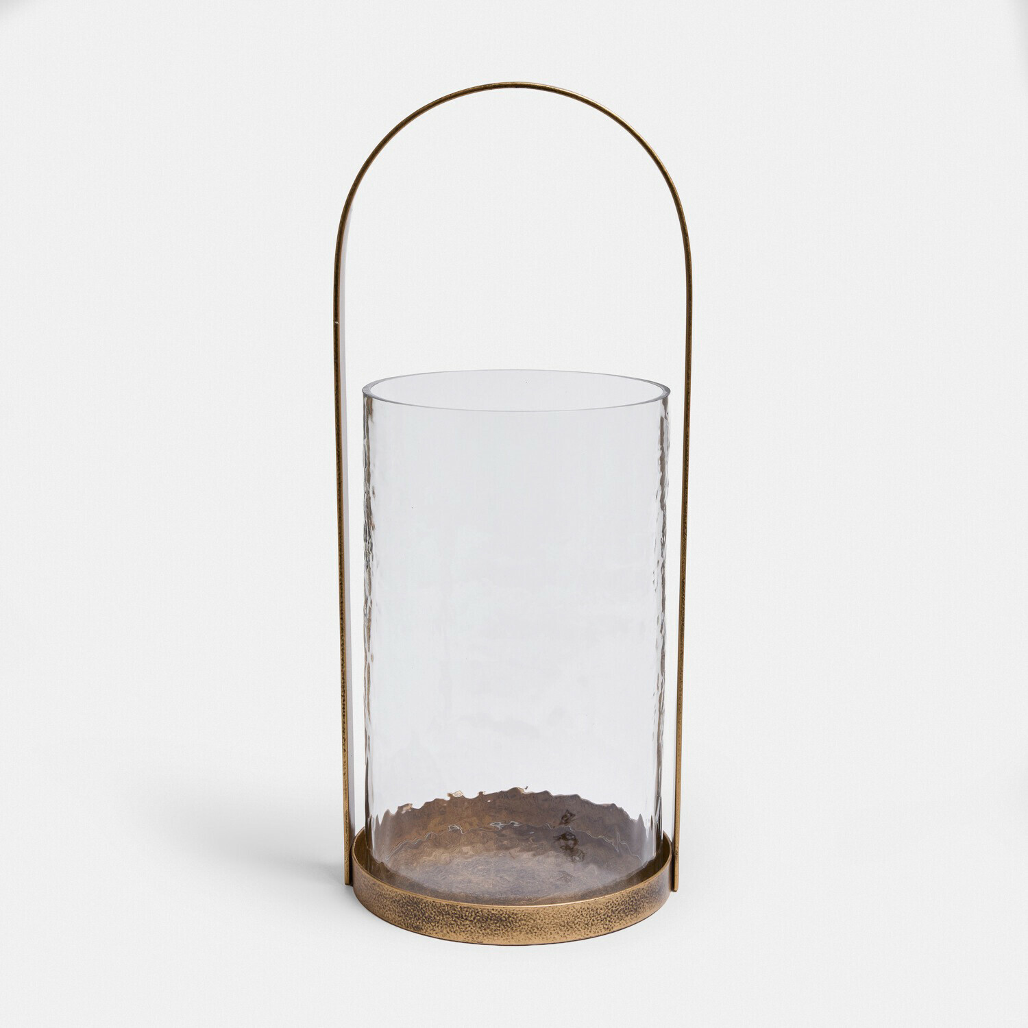 Windlicht Omirah Glaslaterne aus klarem Glas mit vintage Messing-Metallrahmen und Tragegriff