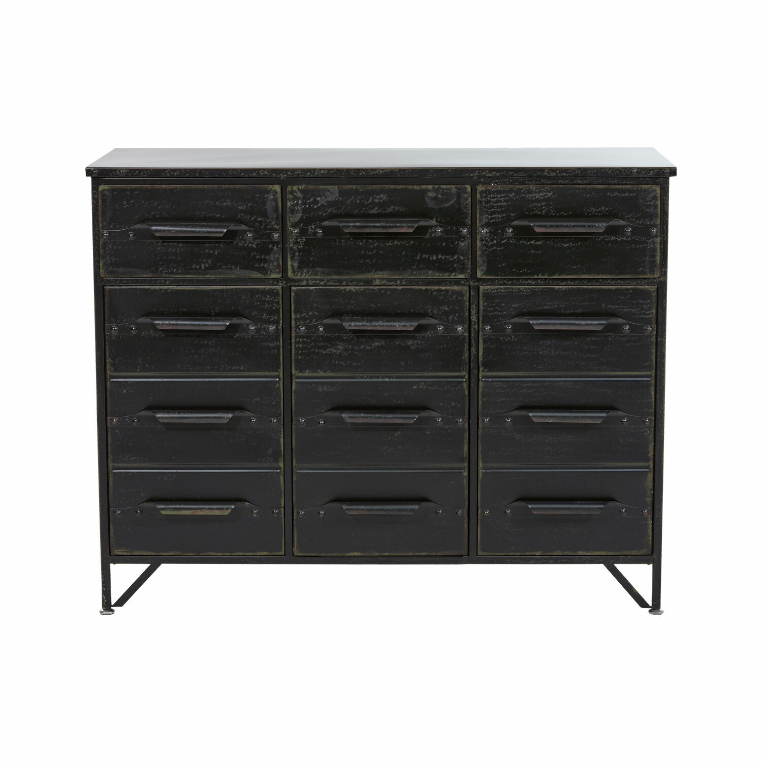 Kommode Mandres Schwarze Metallkommode mit 12 Schubladen im industriellen Stil für Stauraum zu Hause
