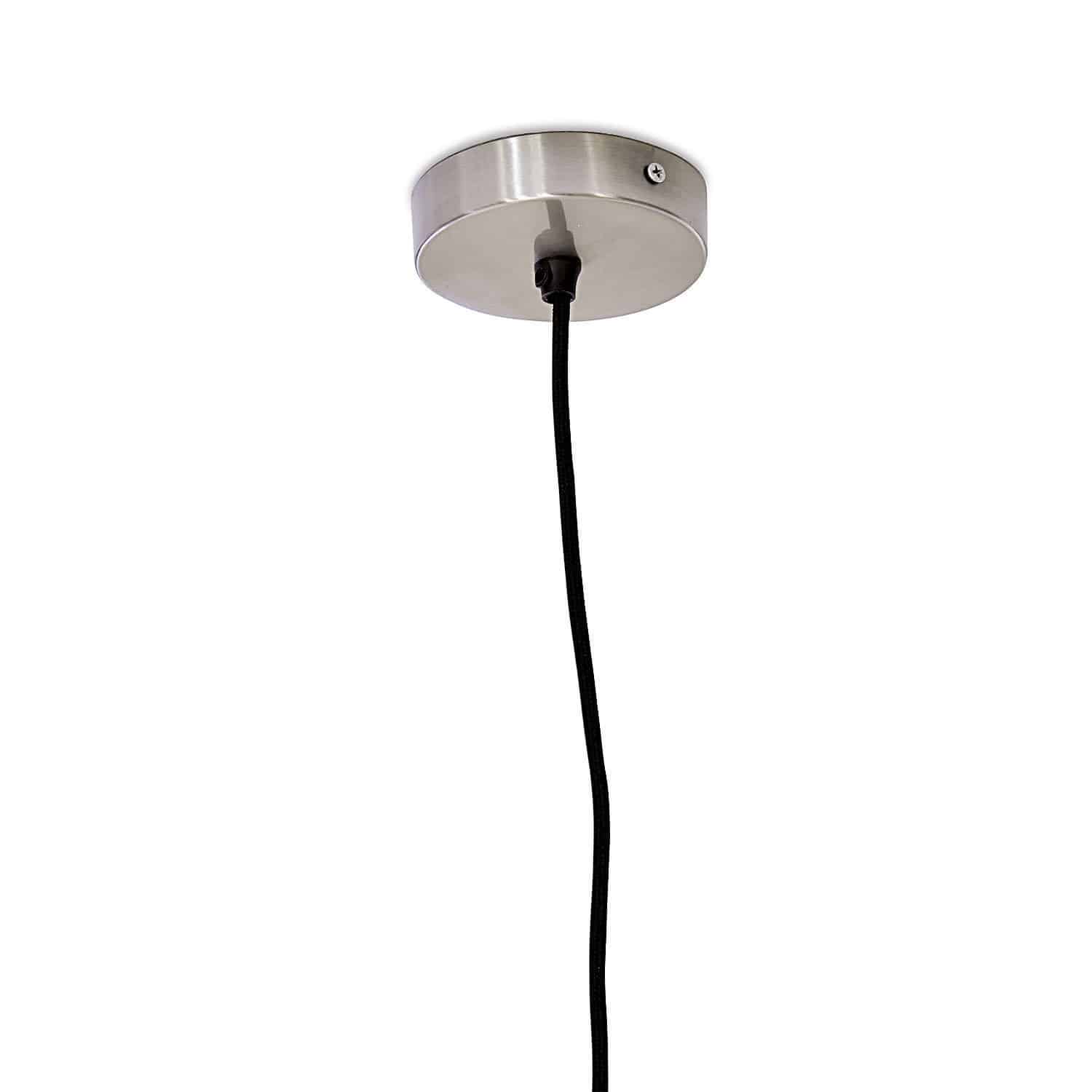 Silberne Metall-Deckenrosette mit schwarzem Kabel für Pendelleuchte, minimalistisches Beleuchtungsdesign