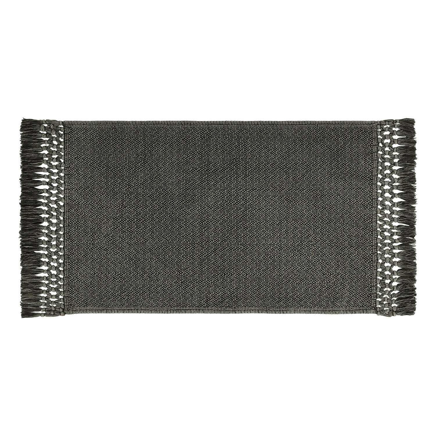 Schwarze Badematte Faelwyn aus Baumwolle mit Fransen, weich und saugfähig für das Badezimmer