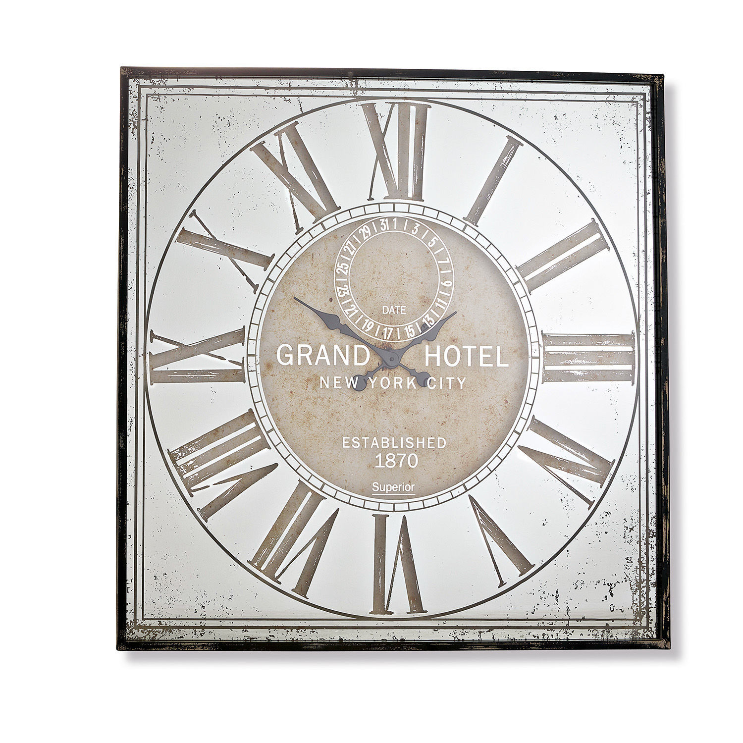 Uhr Mirads Quadratische Wanduhr Grand Hotel mit römischen Ziffern und antik weißem Zifferblatt