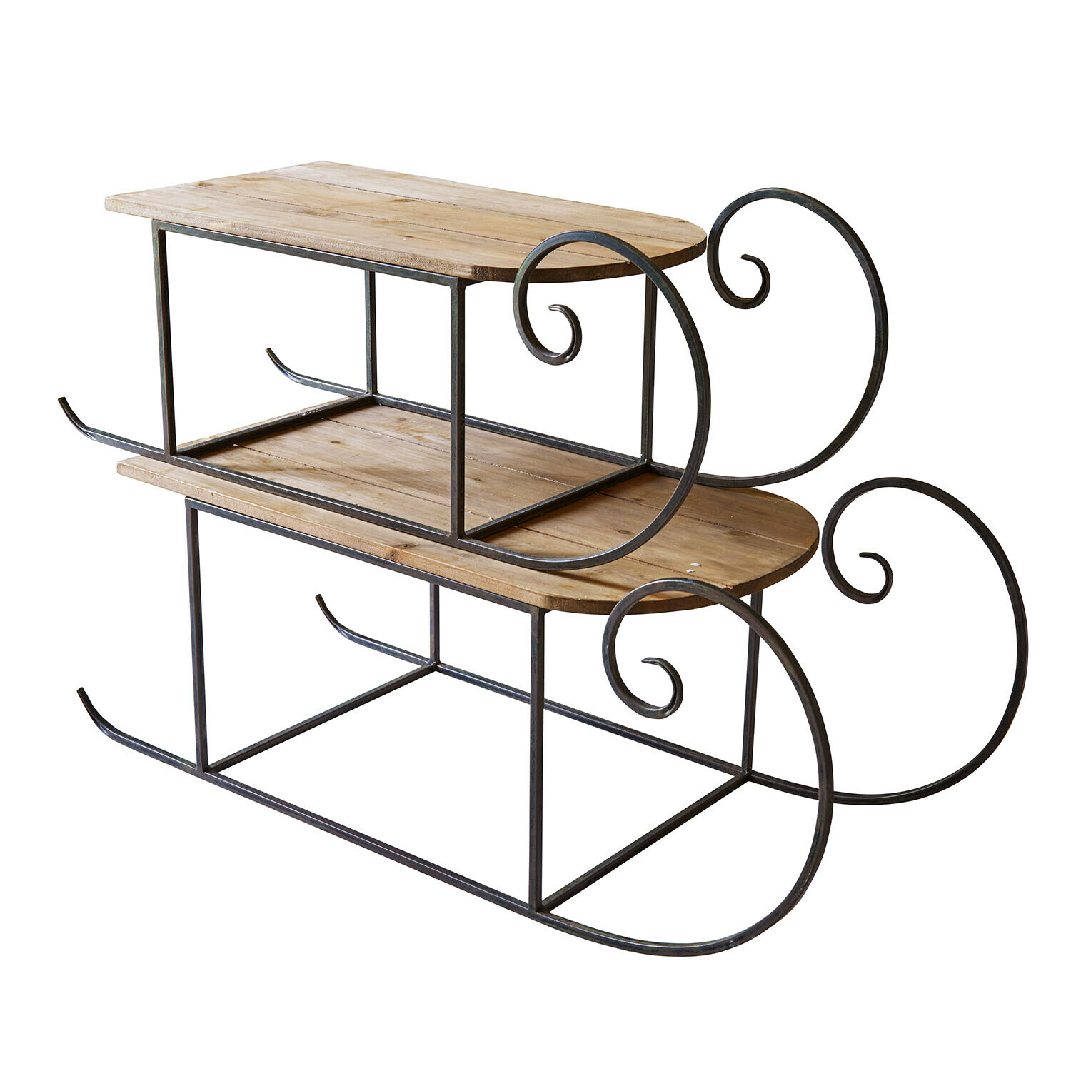 Deko-Schlitten 2er Set Skalara Dekorativer Holzschlitten mit Metallrahmen und geschwungenen Verzierungen im Vintage-Stil